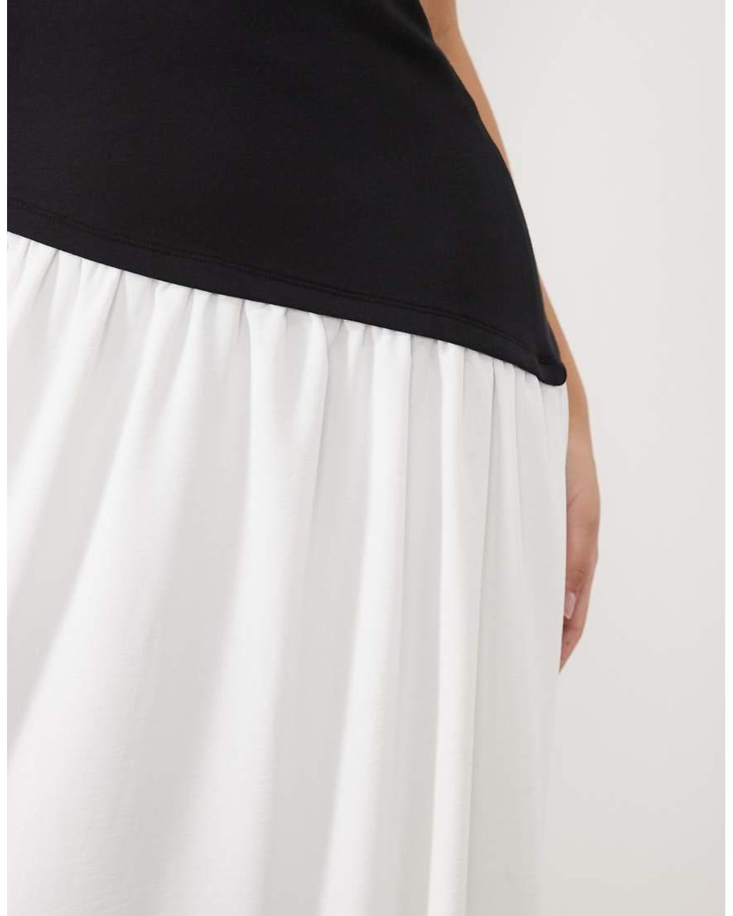 ASOS White Bandeau Midi Dress With Dropped Asymmetric Waist