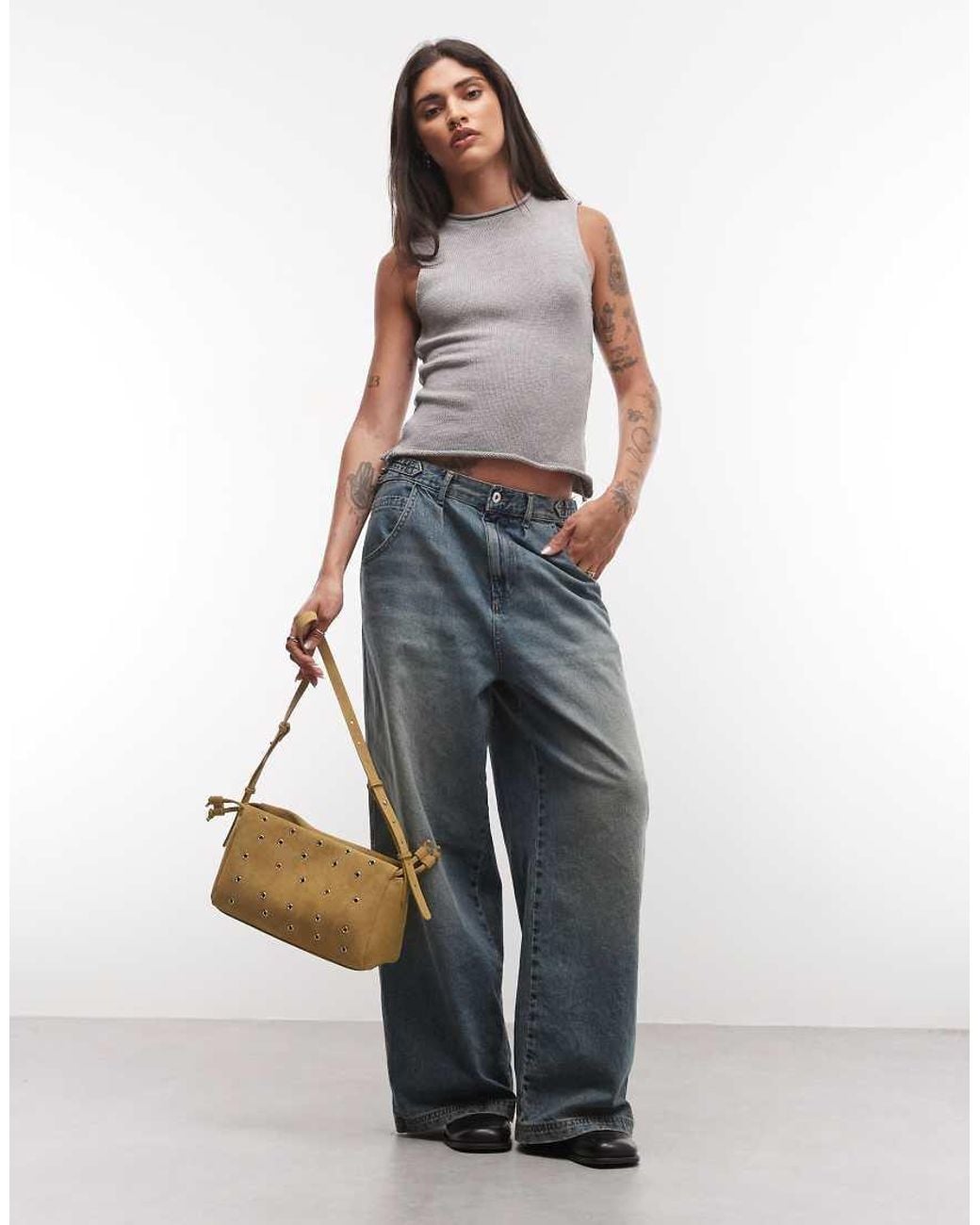 Collusion Gray Slash Neck Knit Tank Top With Side Button Detail