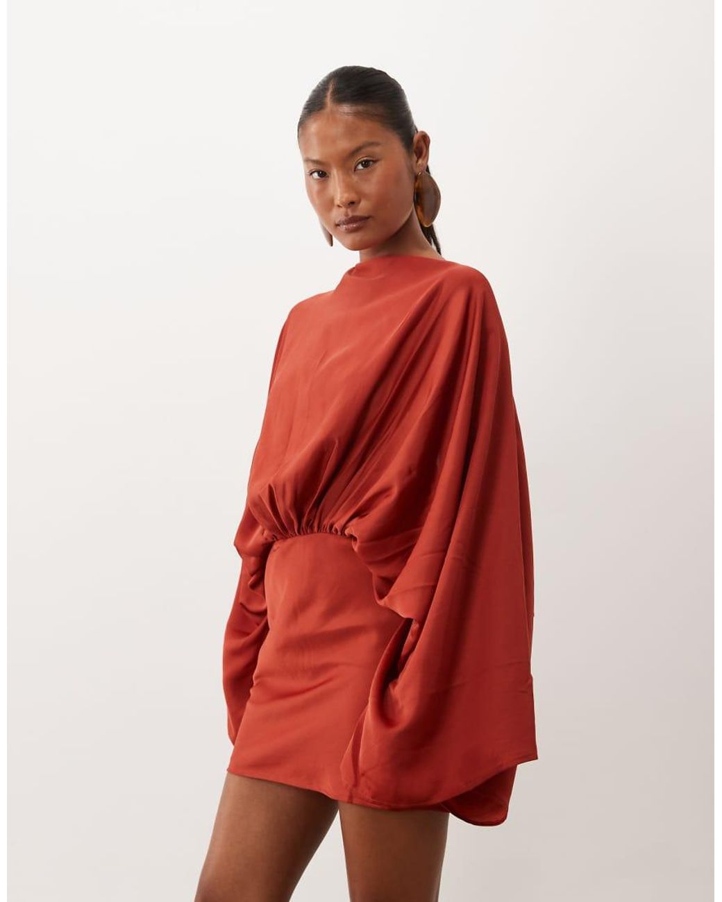 ASOS Red Asos Design Petite Cape Sleeve Open Back Mini Dress With Tassels