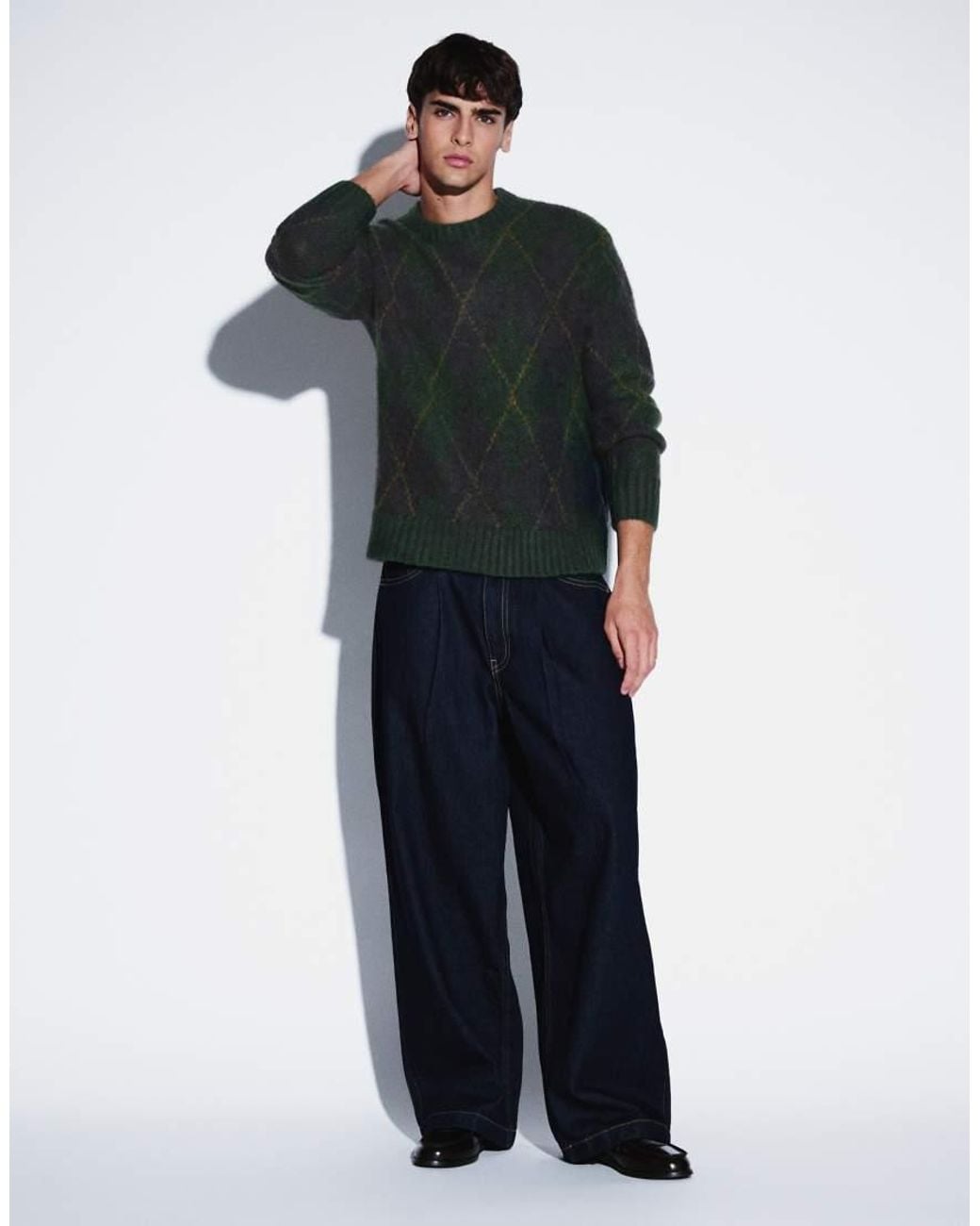 SELECTED Black Wool Blend Argyle Sweater for men