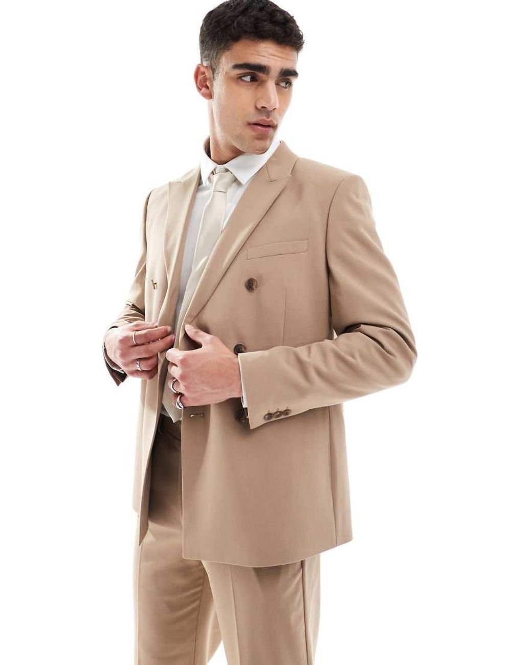 ASOS Double Breasted Colbert Met Normale Pasvorm in het Natural voor heren
