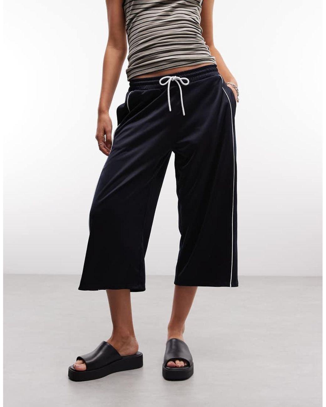ASOS Blue Tricot Capris With Side Stripe