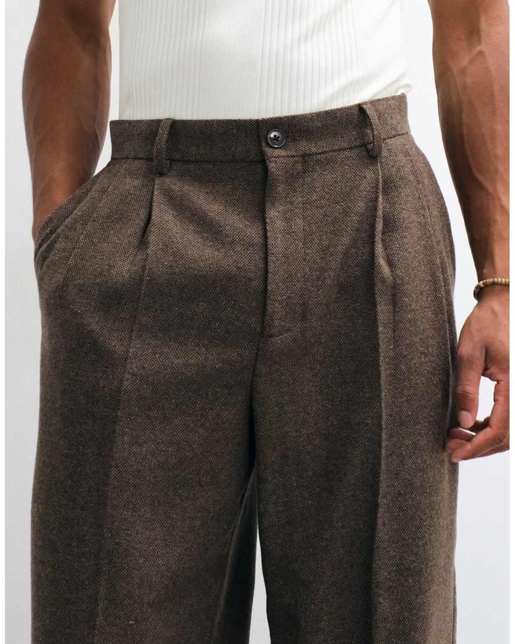 ASOS White Tailored Wide Leg Trousers With Wool for men