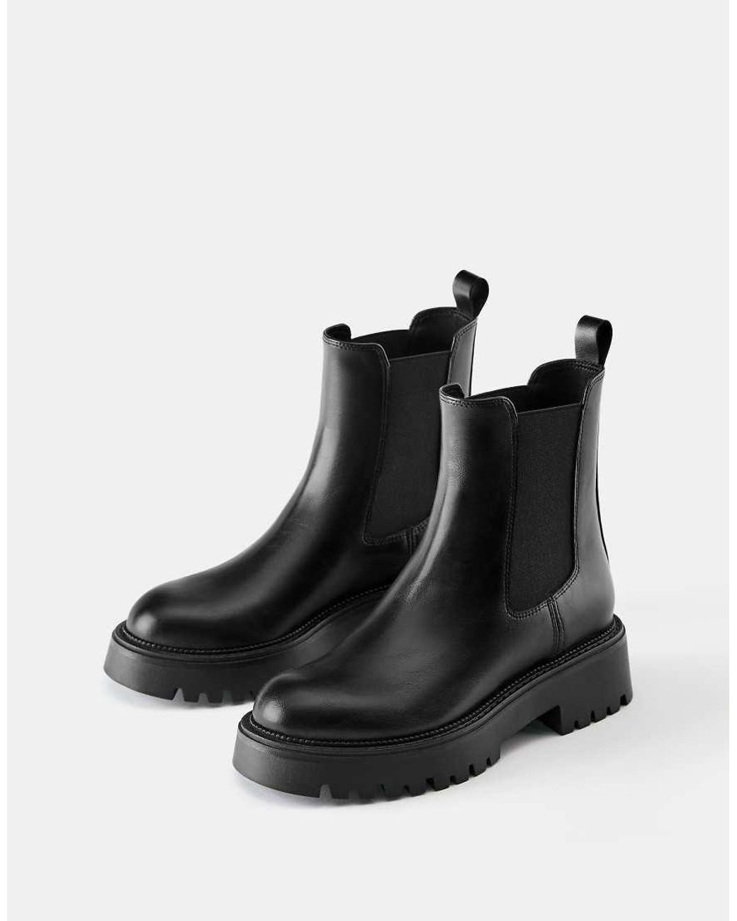 Pull&Bear Black Flat Chelsea Ankle Boots