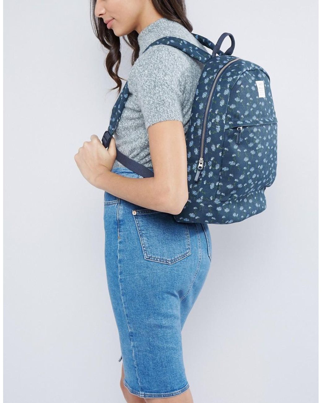 Jack Wills Cotton Navy Floral Backpack 