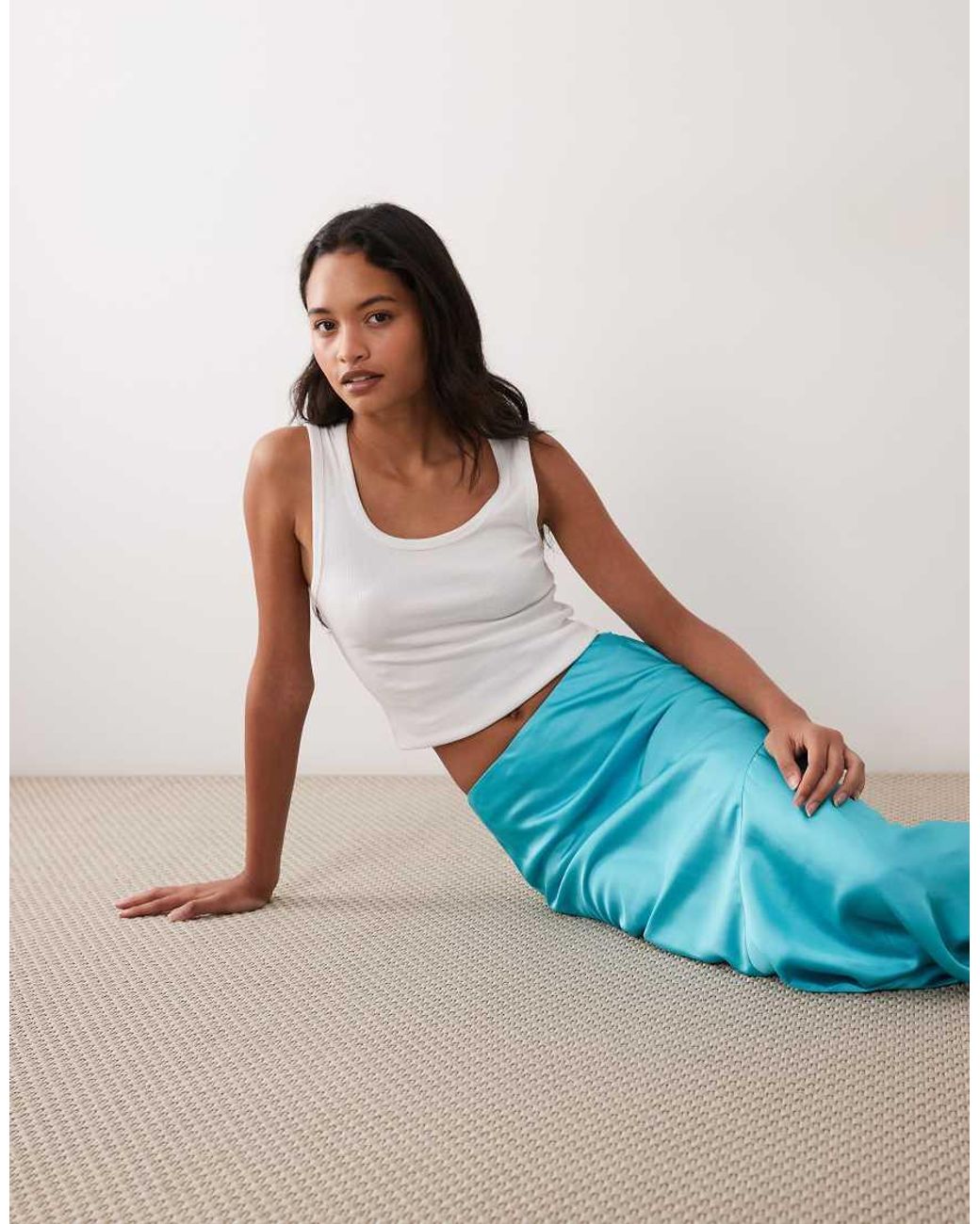 ASOS Blue Lace Hem Fishtail Maxi Skirt