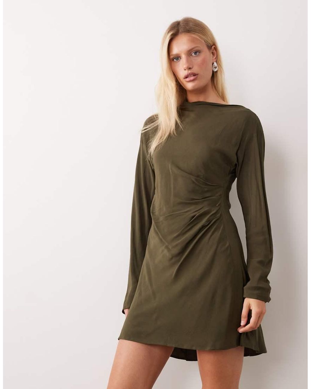 Mango Green Asymmetric Long Sleeve Mini Dress