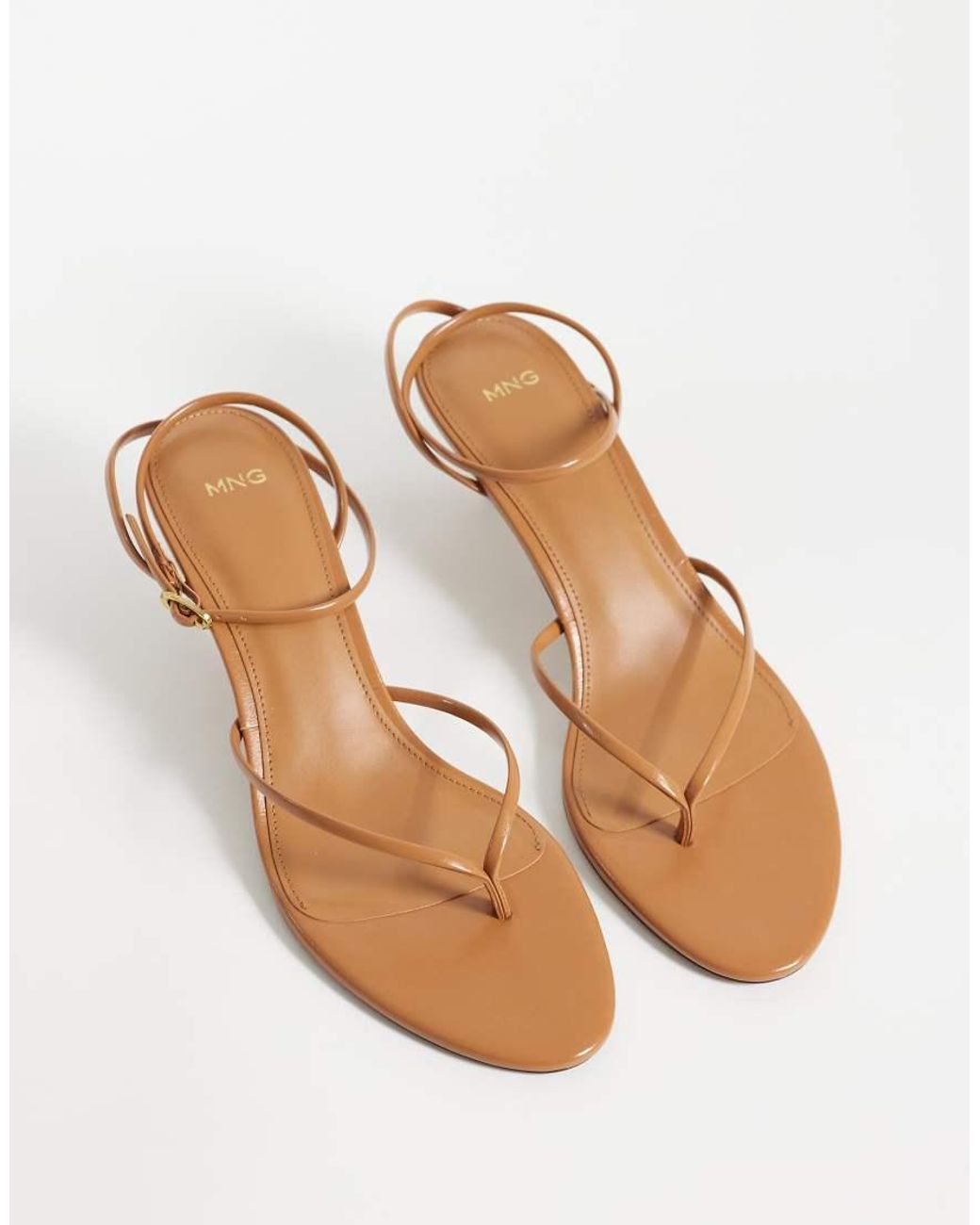 Mango Metallic Strappy Kitten Heeled Flip Flops