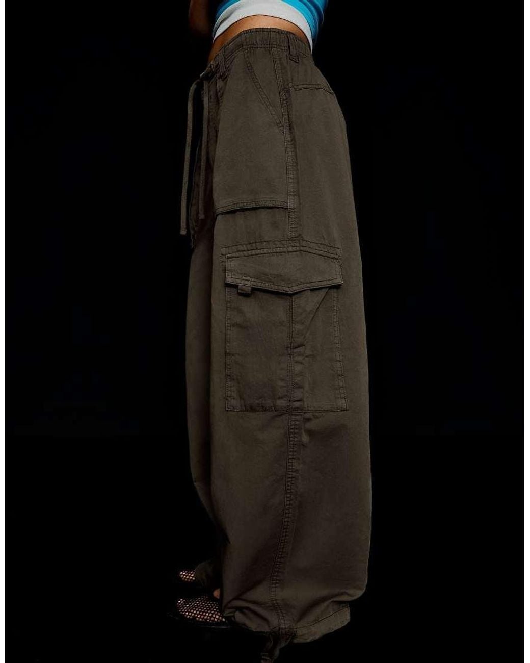 Bershka Black Parachute Cargo Trousers