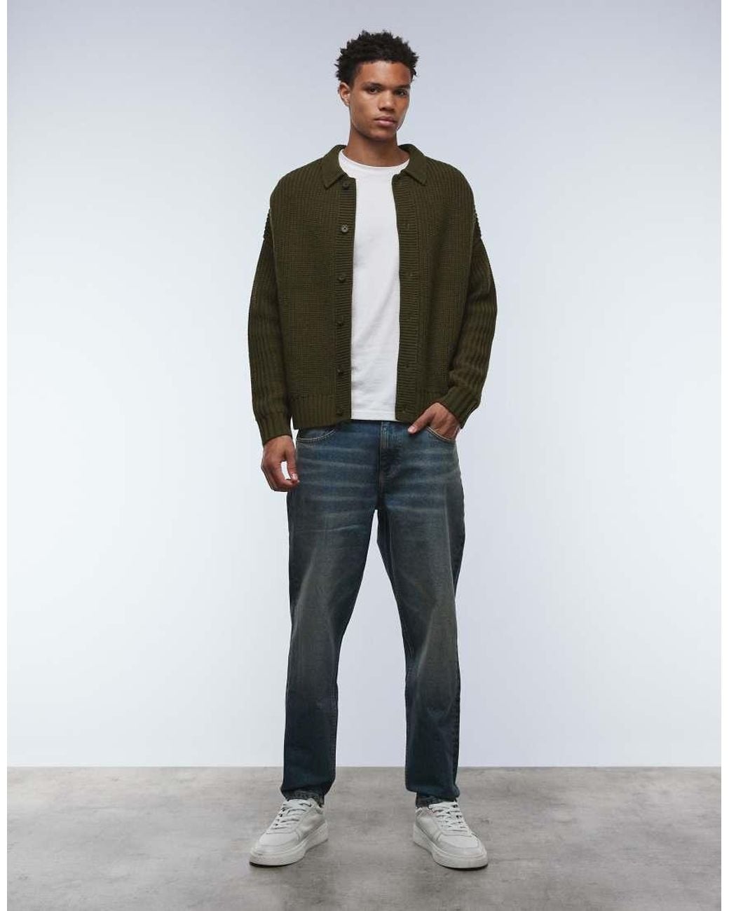 ASOS Green Oversized Boxy Fit Heavyweight Knitted Wool Blend Cardigan for men