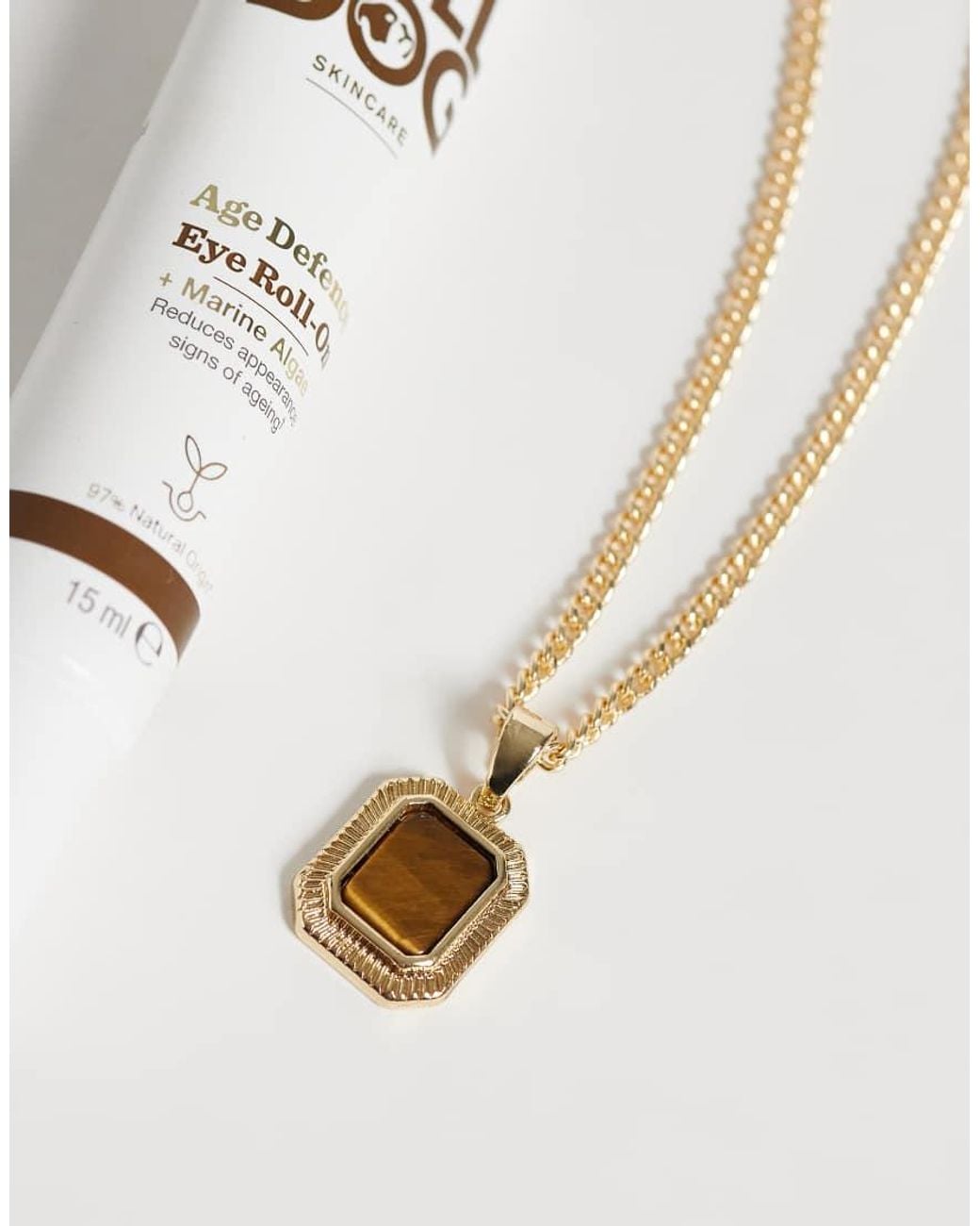 ASOS White Necklace With Square Tigers Eye Pendant for men