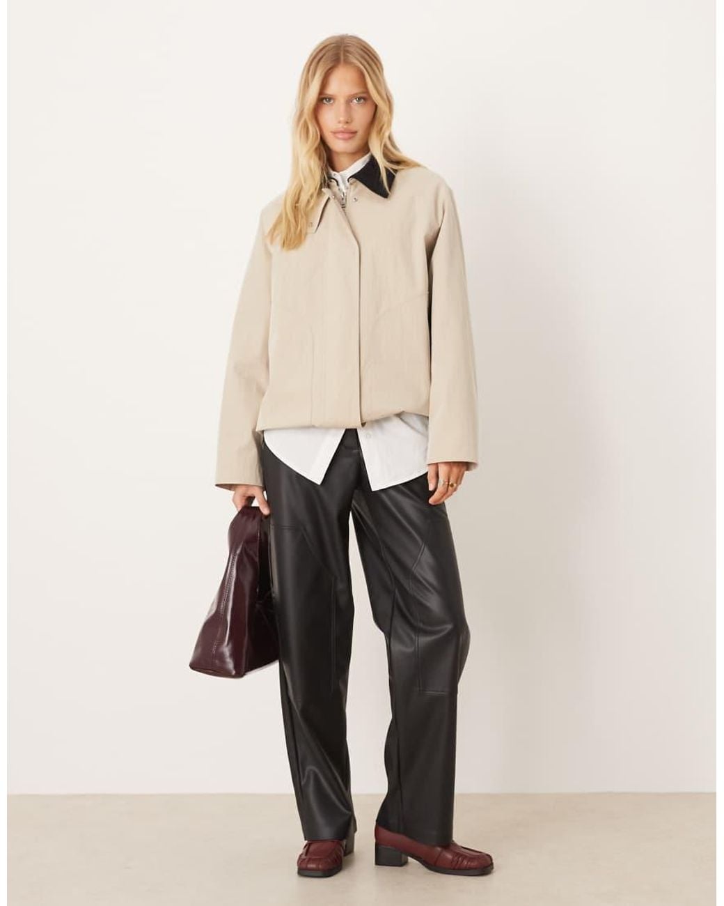 Mango Natural Cotton Mix Barn Jacket With Contrast Collar