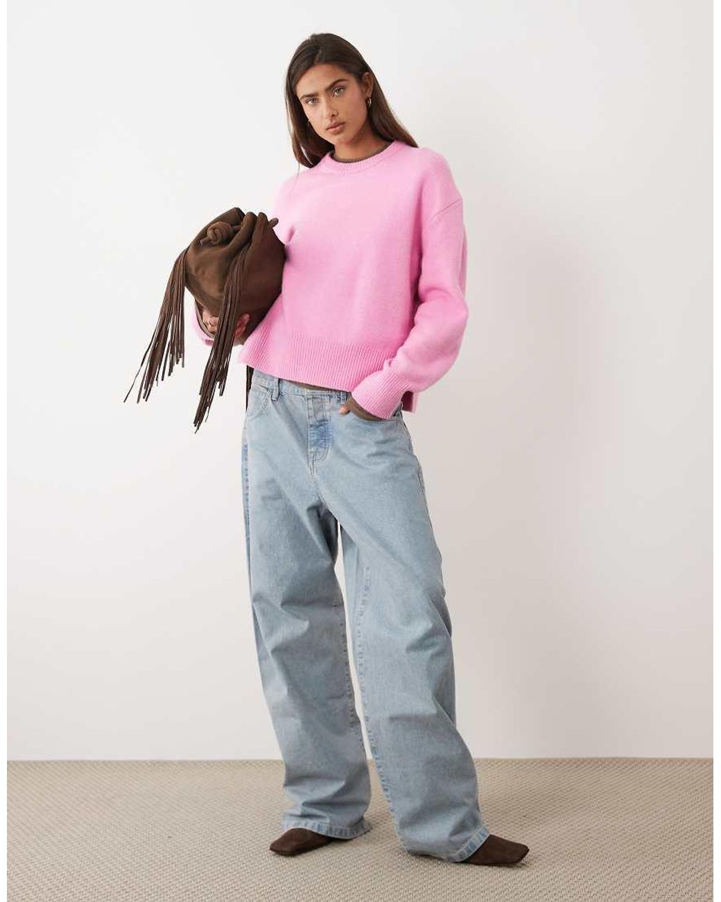 ASOS Pink Relaxed Sweater With Side Split Detail