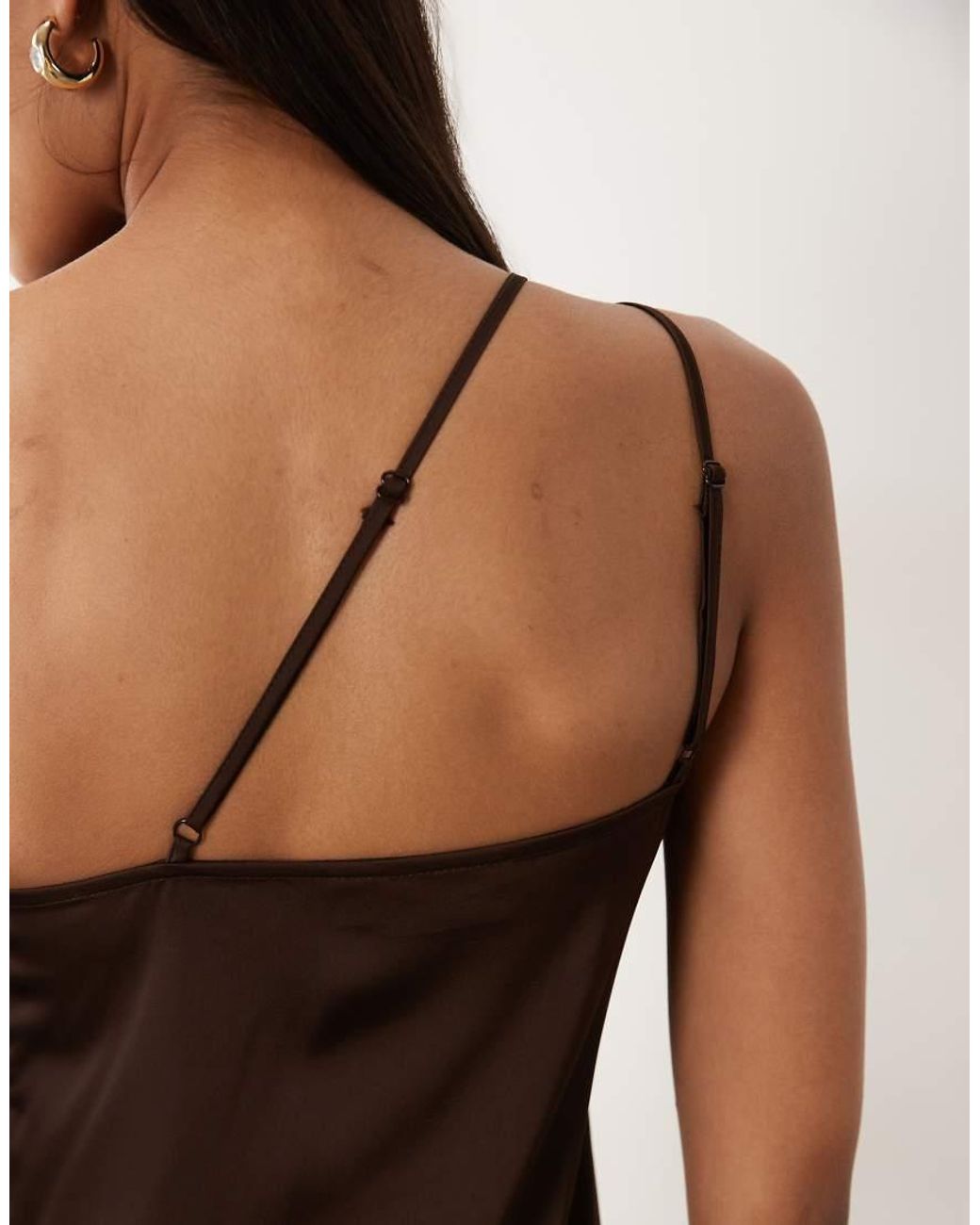 Vila Brown One Shoulder Strap Detail Satin Maxi Dress