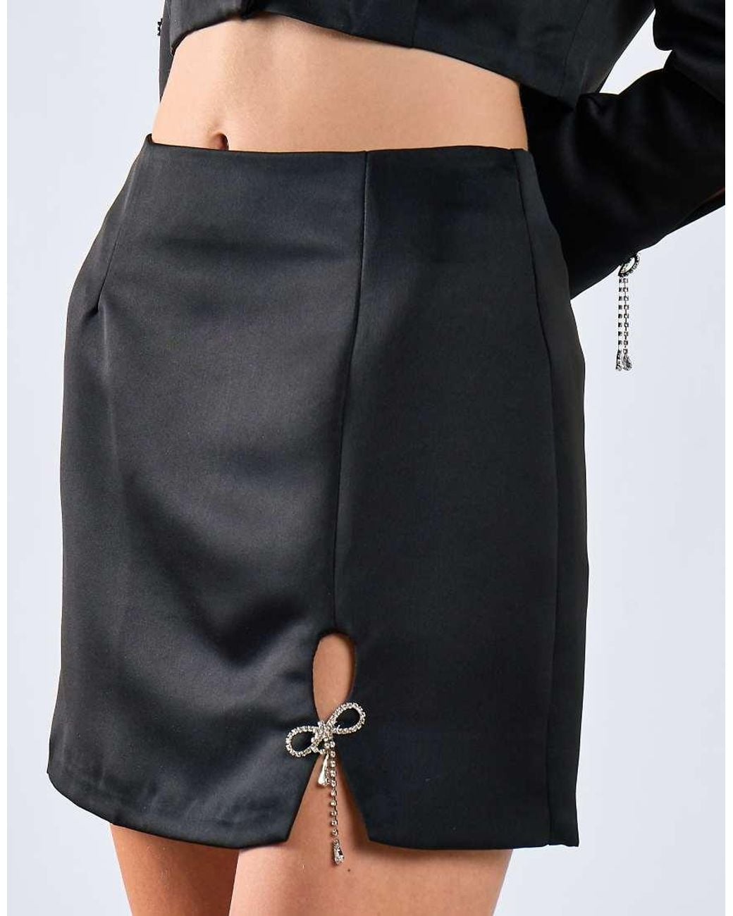 Glamorous Black Diamante Bow Mini Skirt