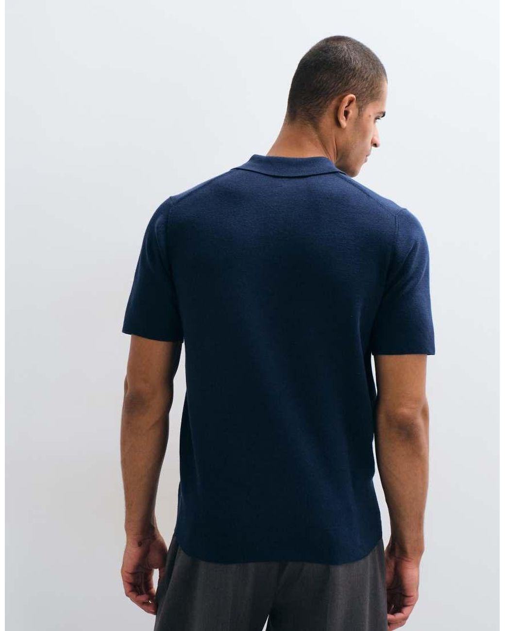 ASOS Blue Essential Fine-rib Knit Polo for men