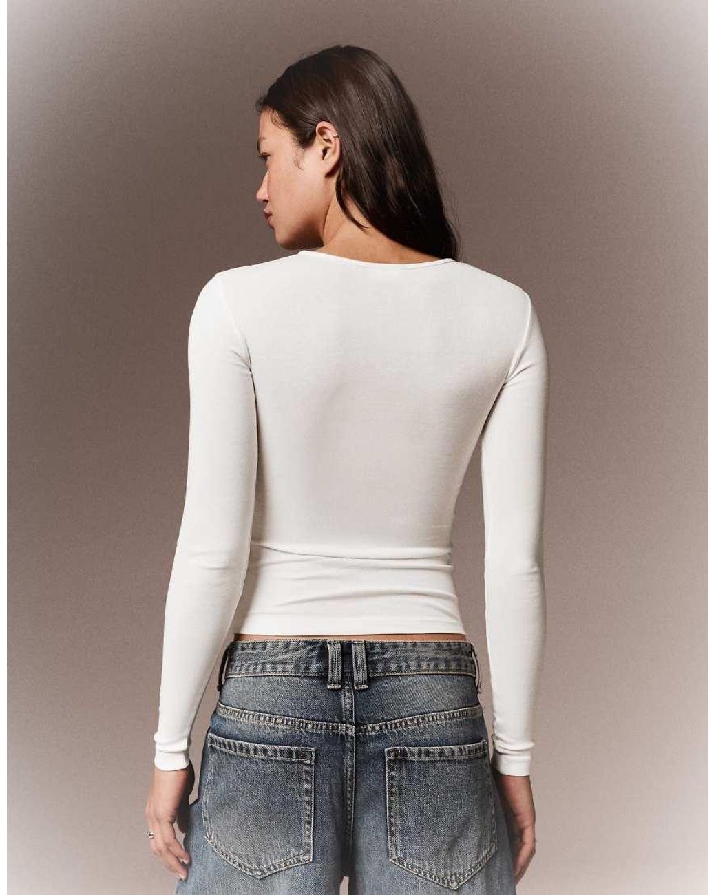 Bershka White Long Sleeve Top