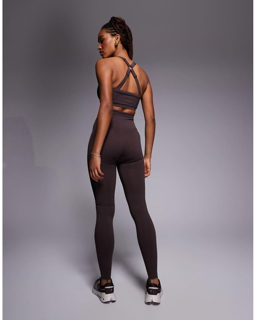 4505 Brown Tall Seamless Baby Rib High Waist Gym Leggings