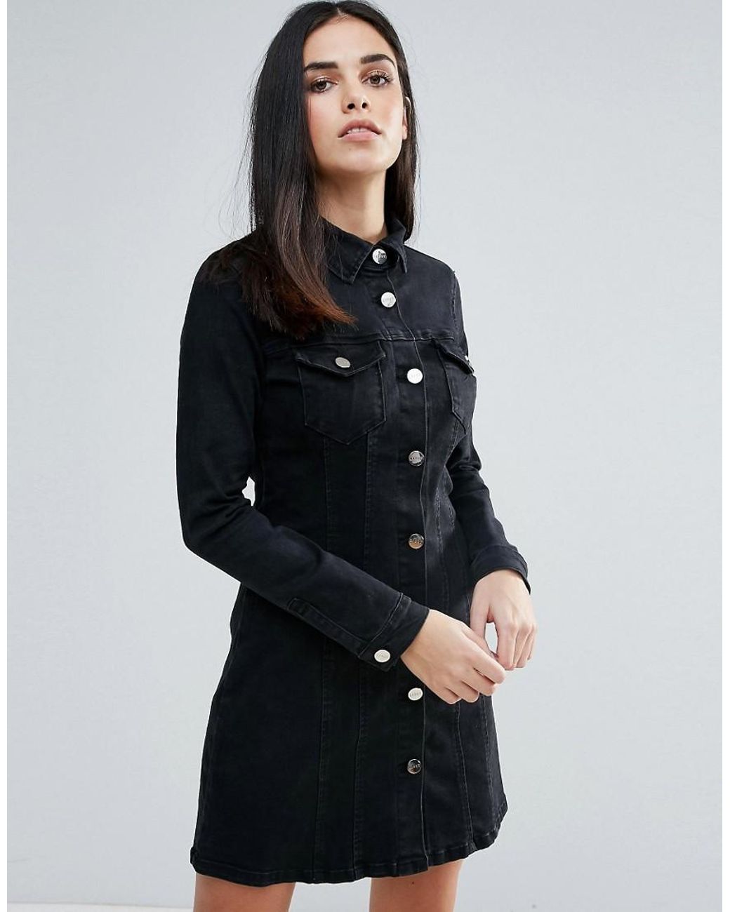 Lipsy Denim Shirt Dress in Black Lyst