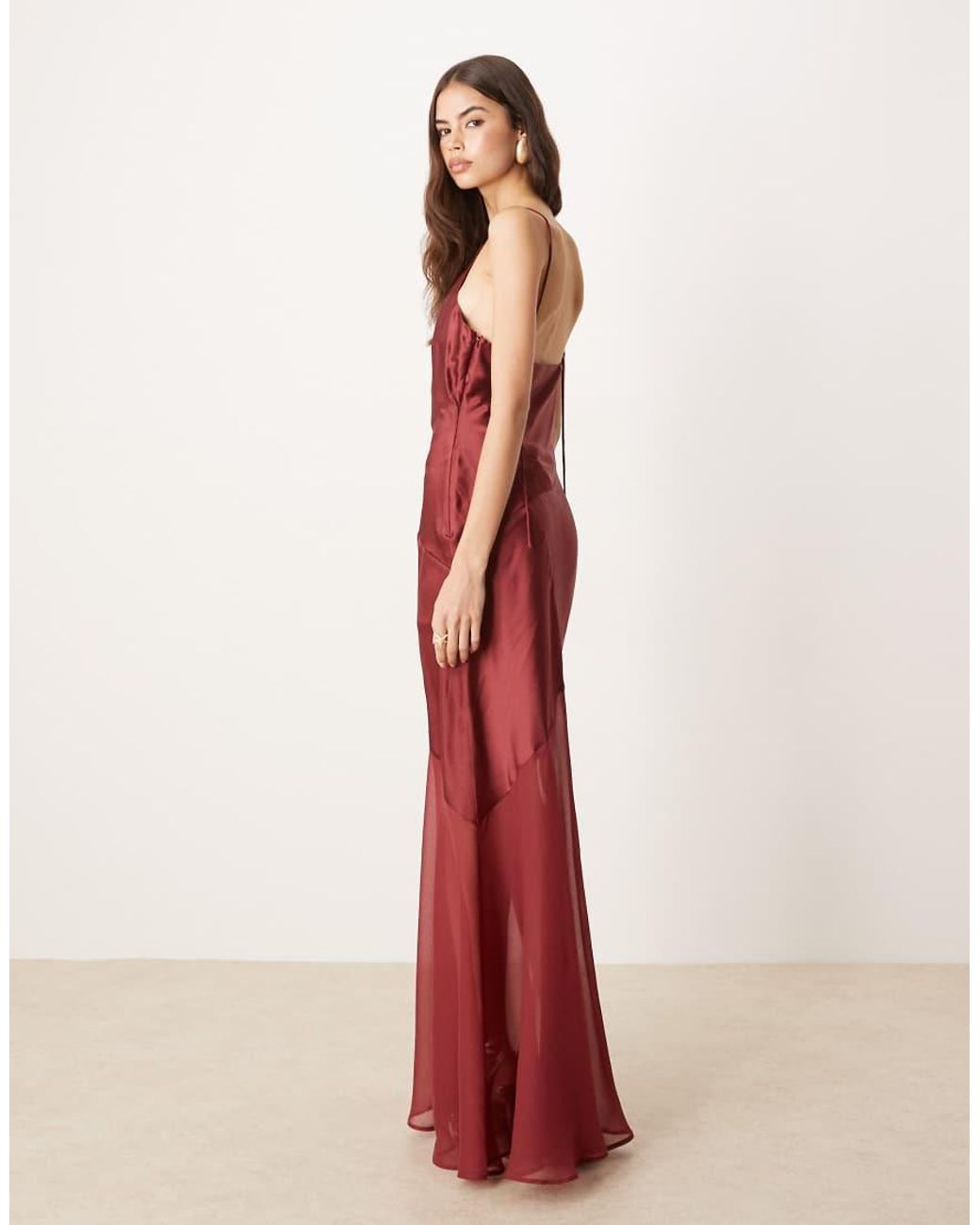 ASOS Red Asos Design Tall Panelled Satin Maxi Dress With Chiffon Skirt