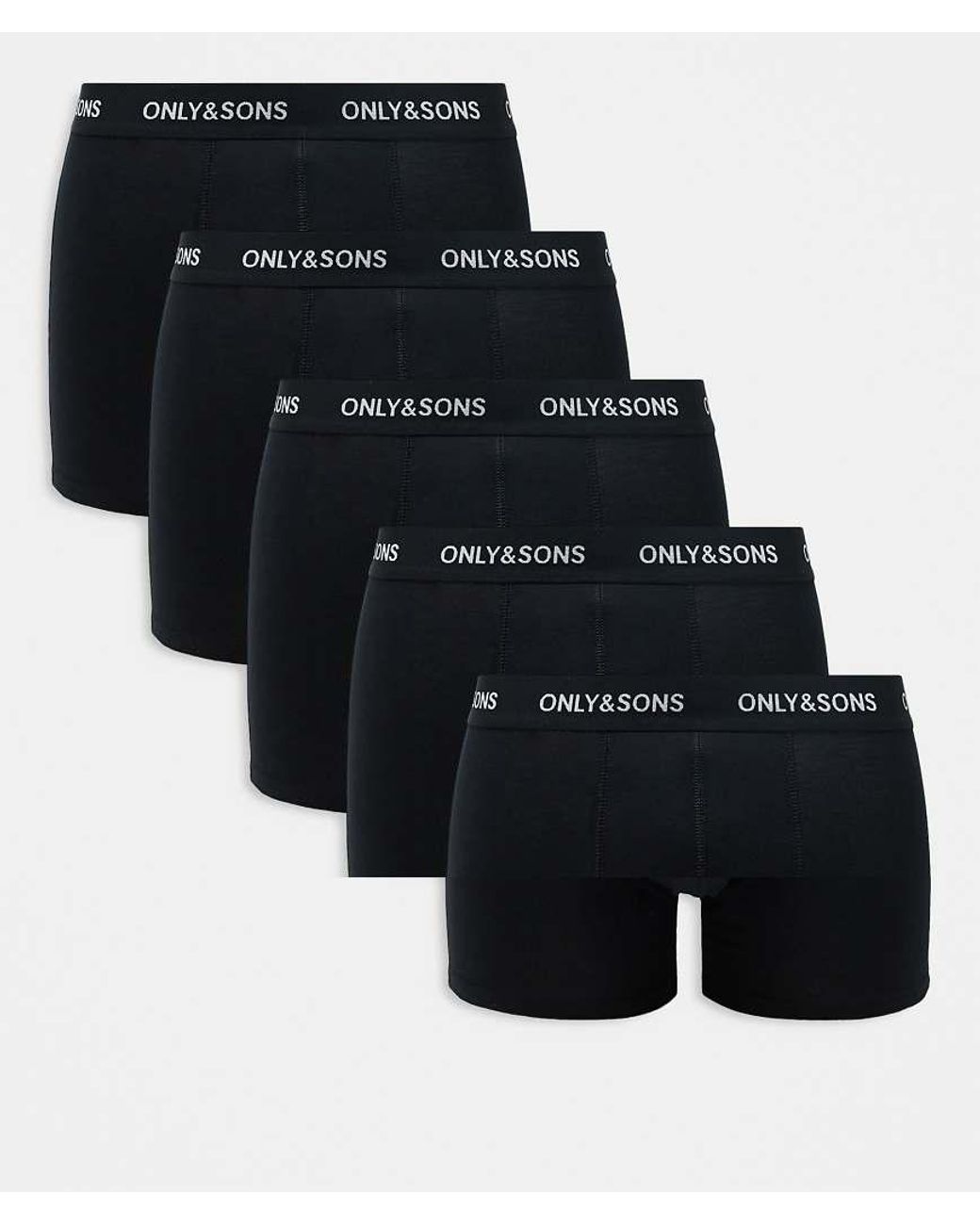 Pack De 5 Calzoncillos Liso De Only & Sons de hombre de color Black