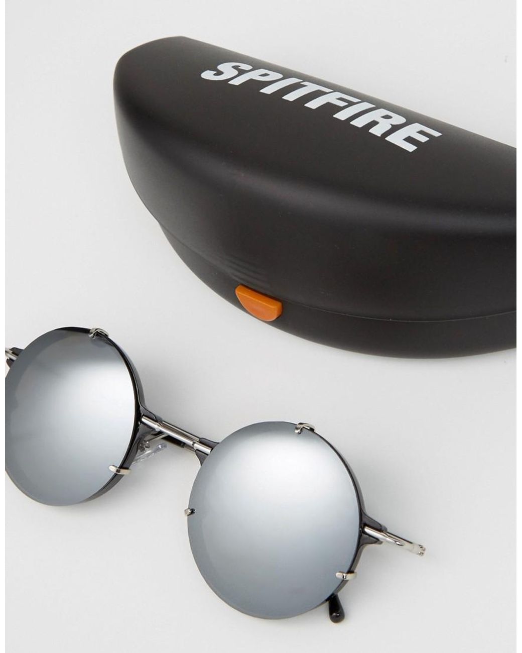 Spitfire Round Sunglasses With Silver Mirror Lens in Black  display picture 3