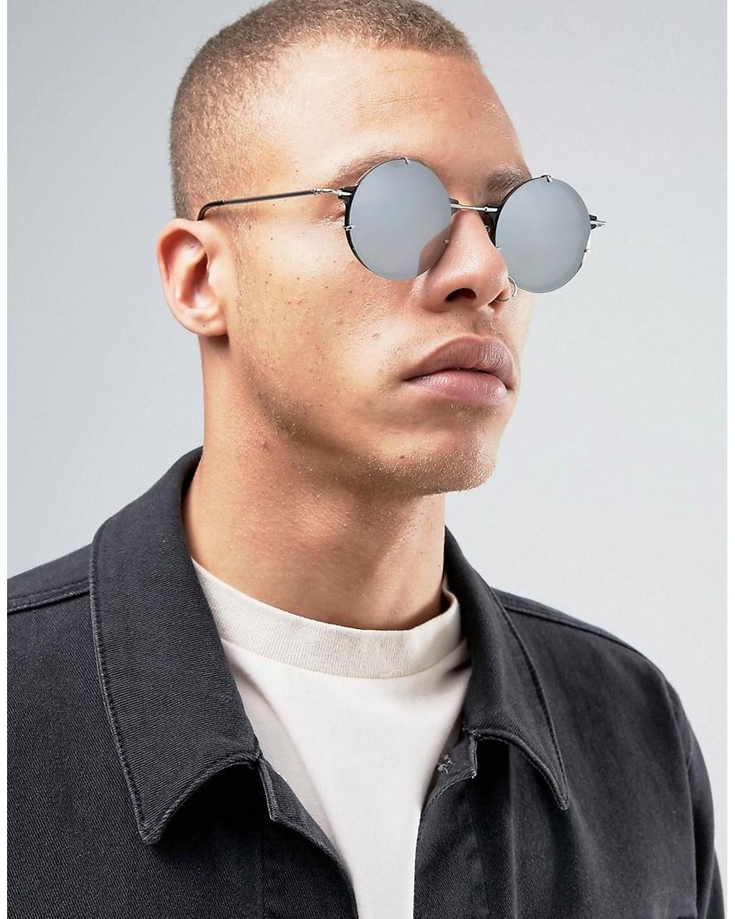 Spitfire Round Sunglasses With Silver Mirror Lens in Black for Men Lyst