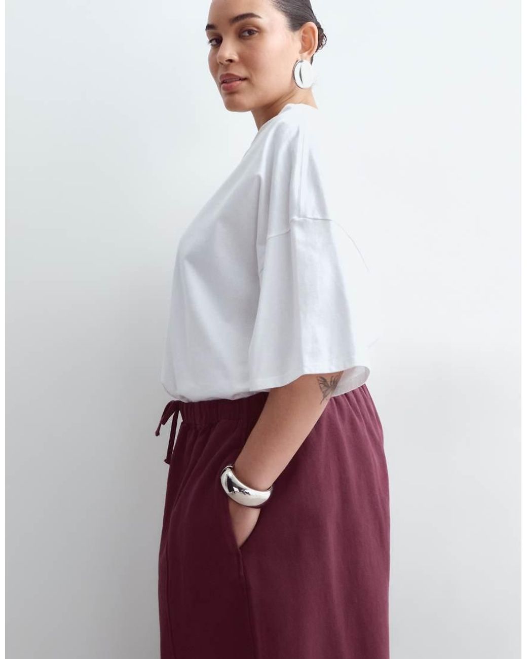 ARRANGE White Curve Willa Elasticated Waist Drawstring Trousers