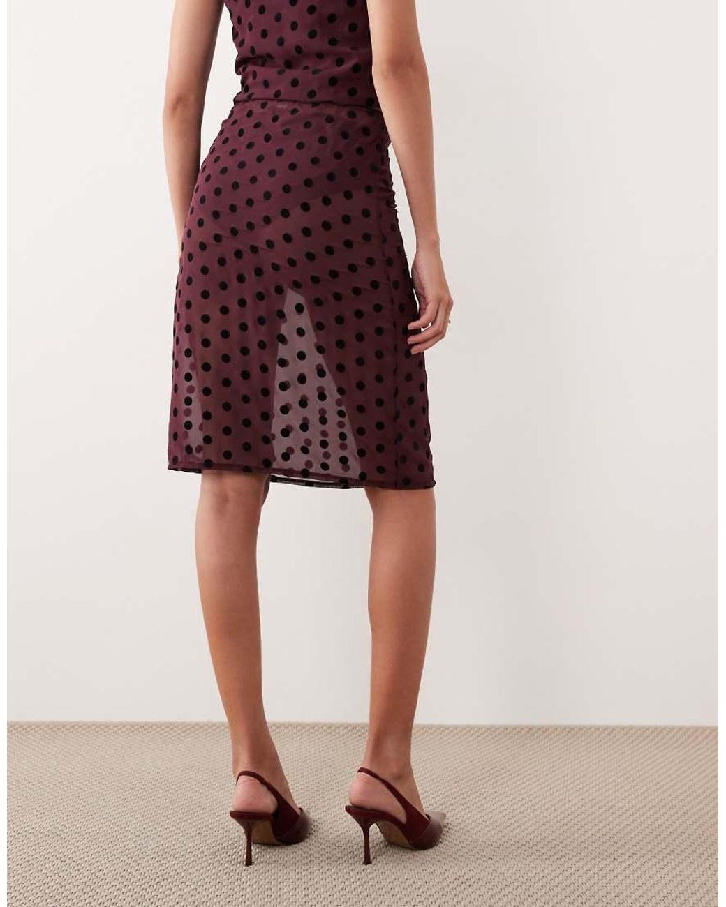 Motel Purple Evani Co-Ord Midi Polka Dot Skirt