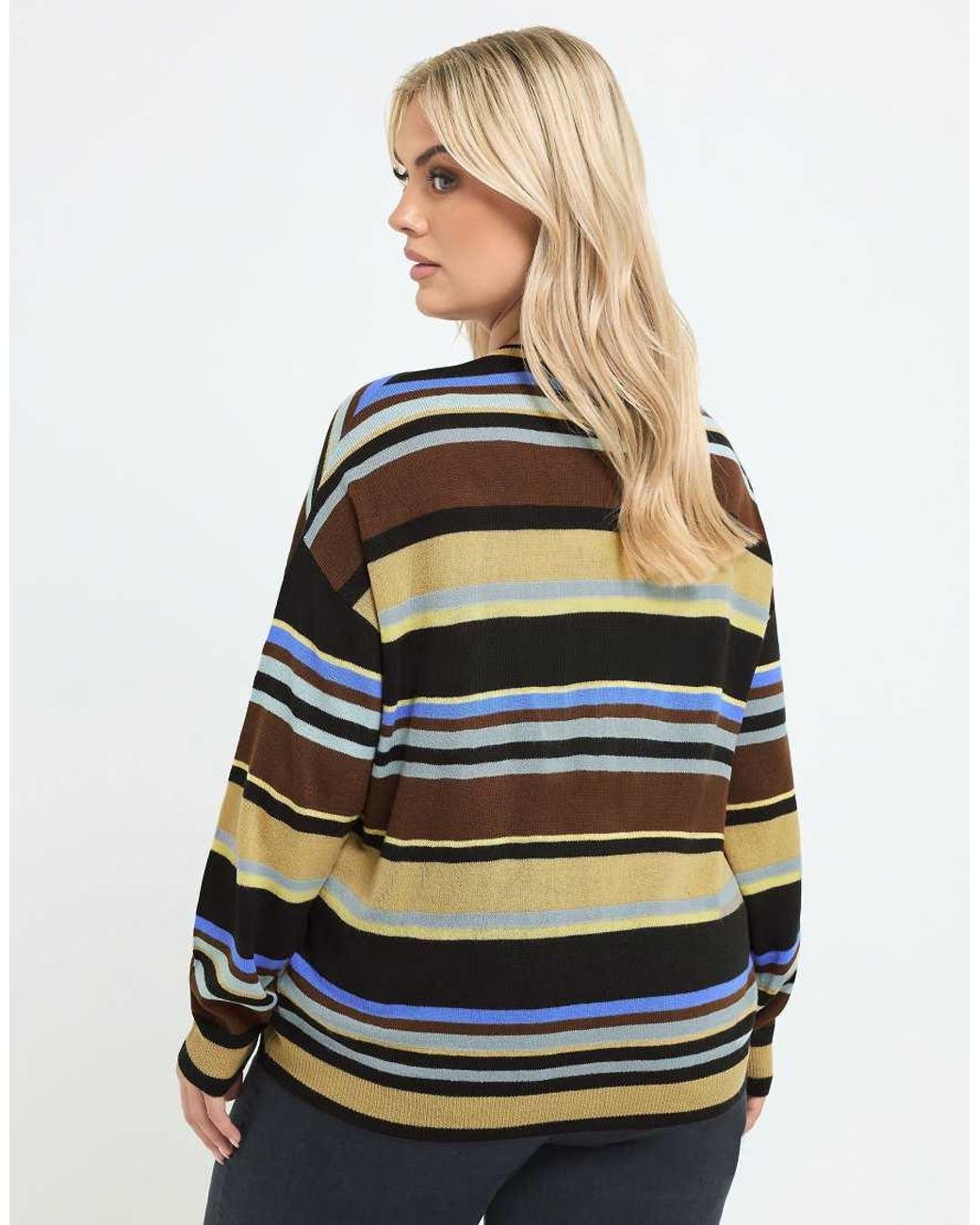 Yours Clothing Black Stripe Zip Through Cardigan