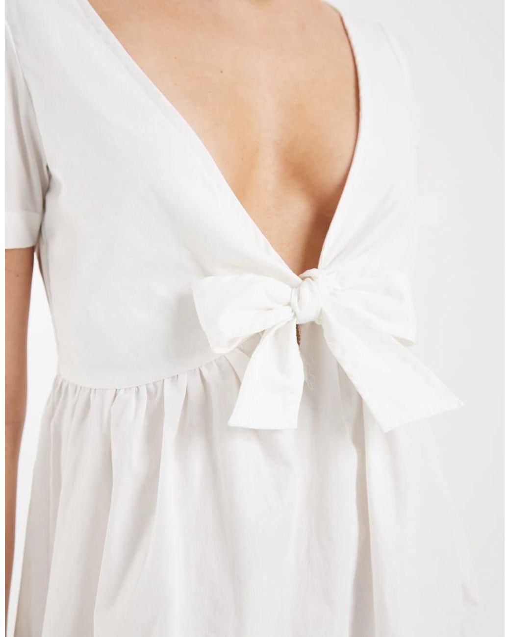 Motel White Lyris Knot Short Sleeve Mini Dress