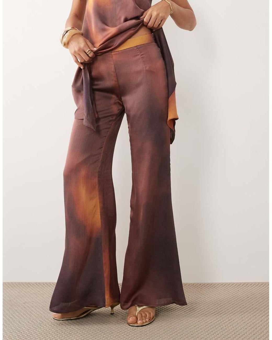 Missy Empire Brown Cotton Satin Wide Leg Trousers Co-Ord