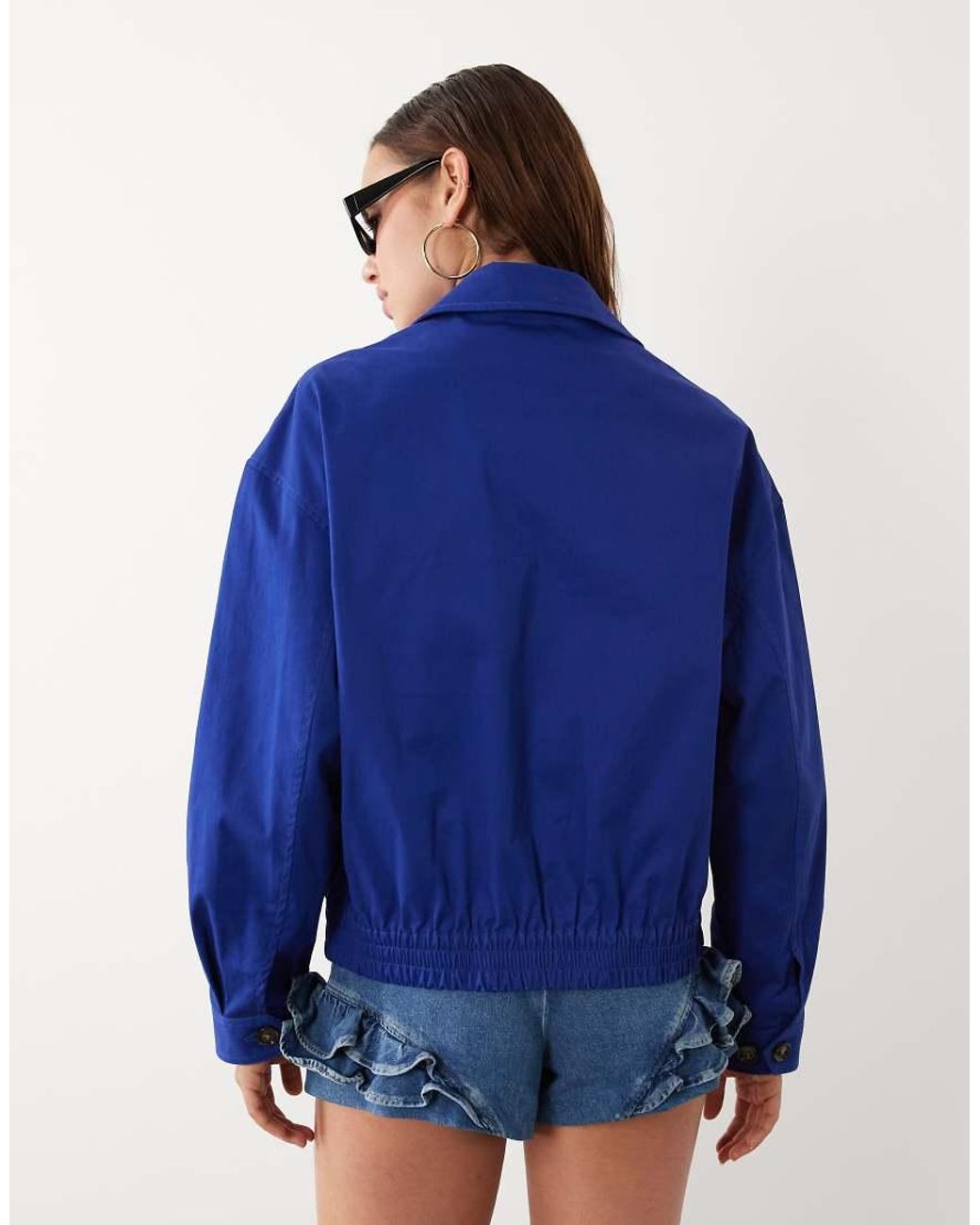 Mango Blue Starring Hailey Bieber Funnel Neck Zip Bomber Jacket