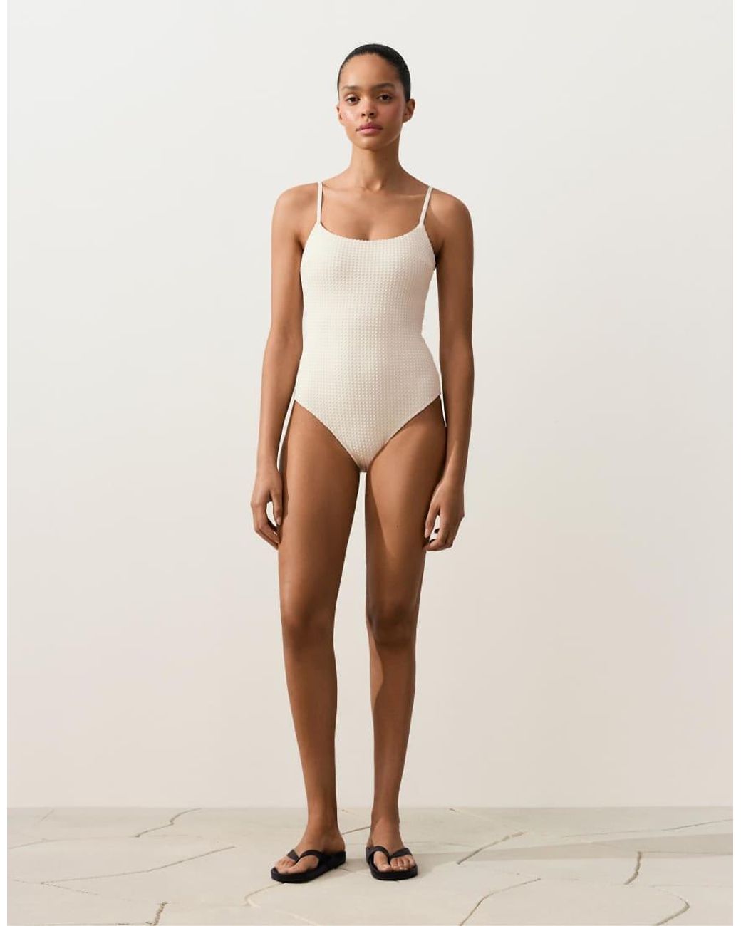 Oysho White Bubble-Texture Crochet Triangle Swimsuit