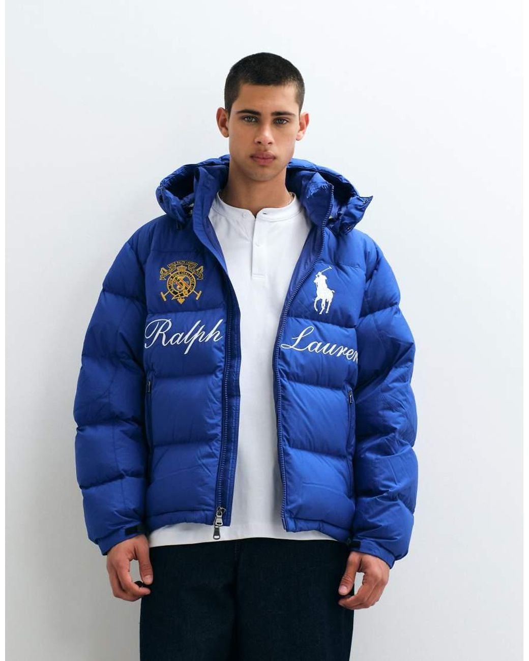 Polo Ralph Lauren Blue Large Icon Logo Woven Puffer Jacket for men