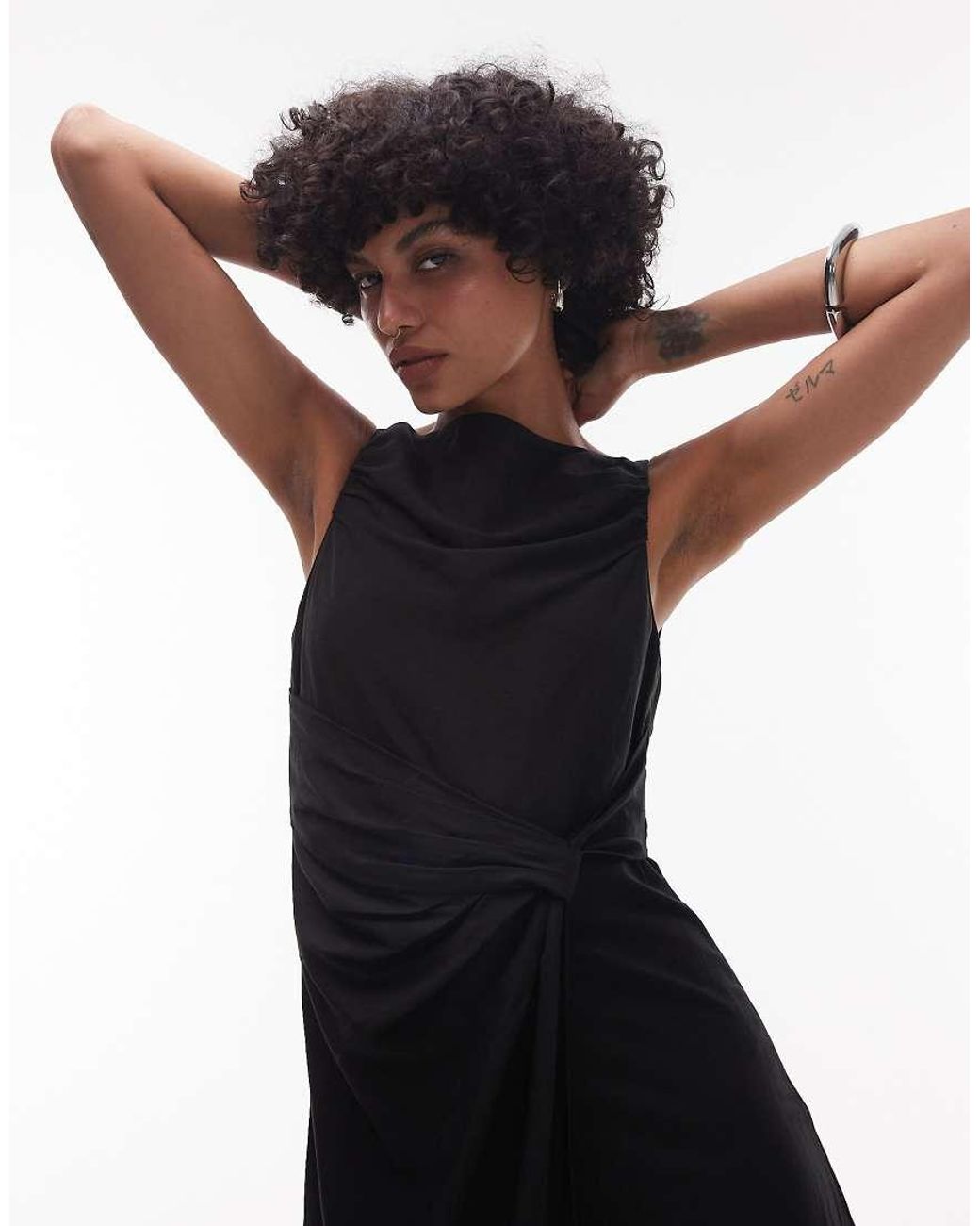 & Other Stories Black Drapey Midaxi Dress With Asymmetric Flutter Hem