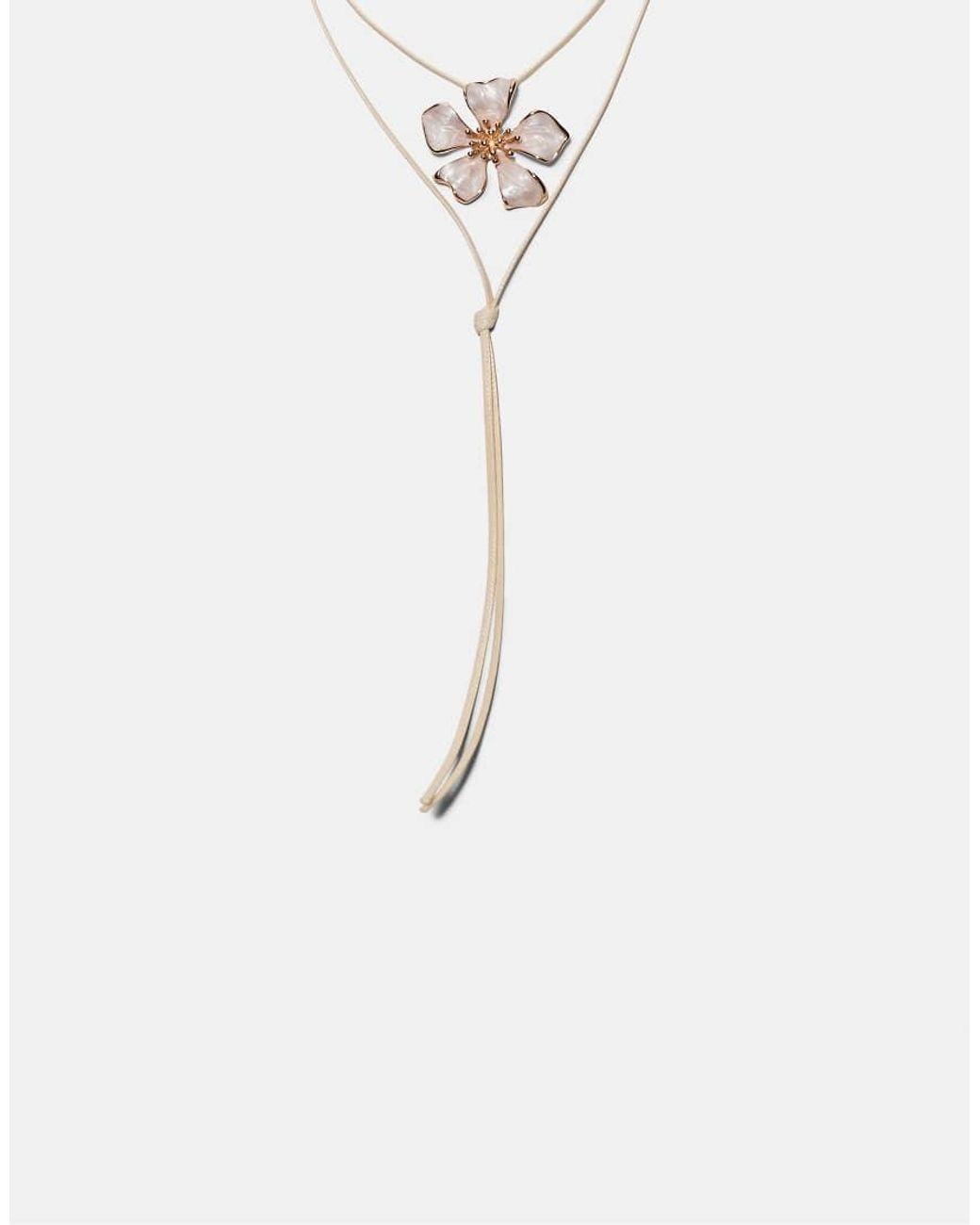 Stradivarius White Floral Cord Necklace