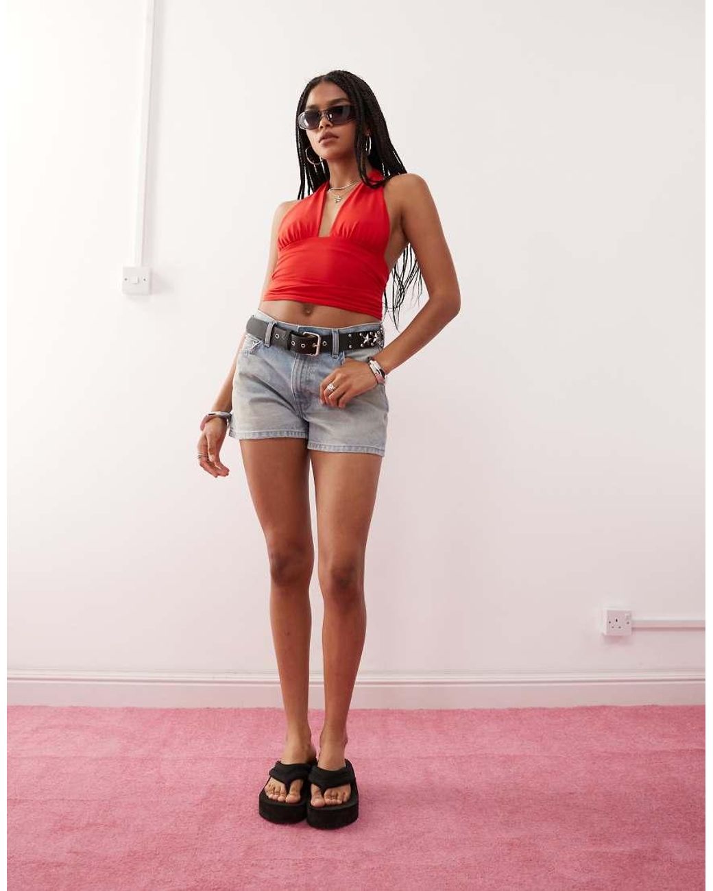 Weekday Red Deep Halter Neck Top
