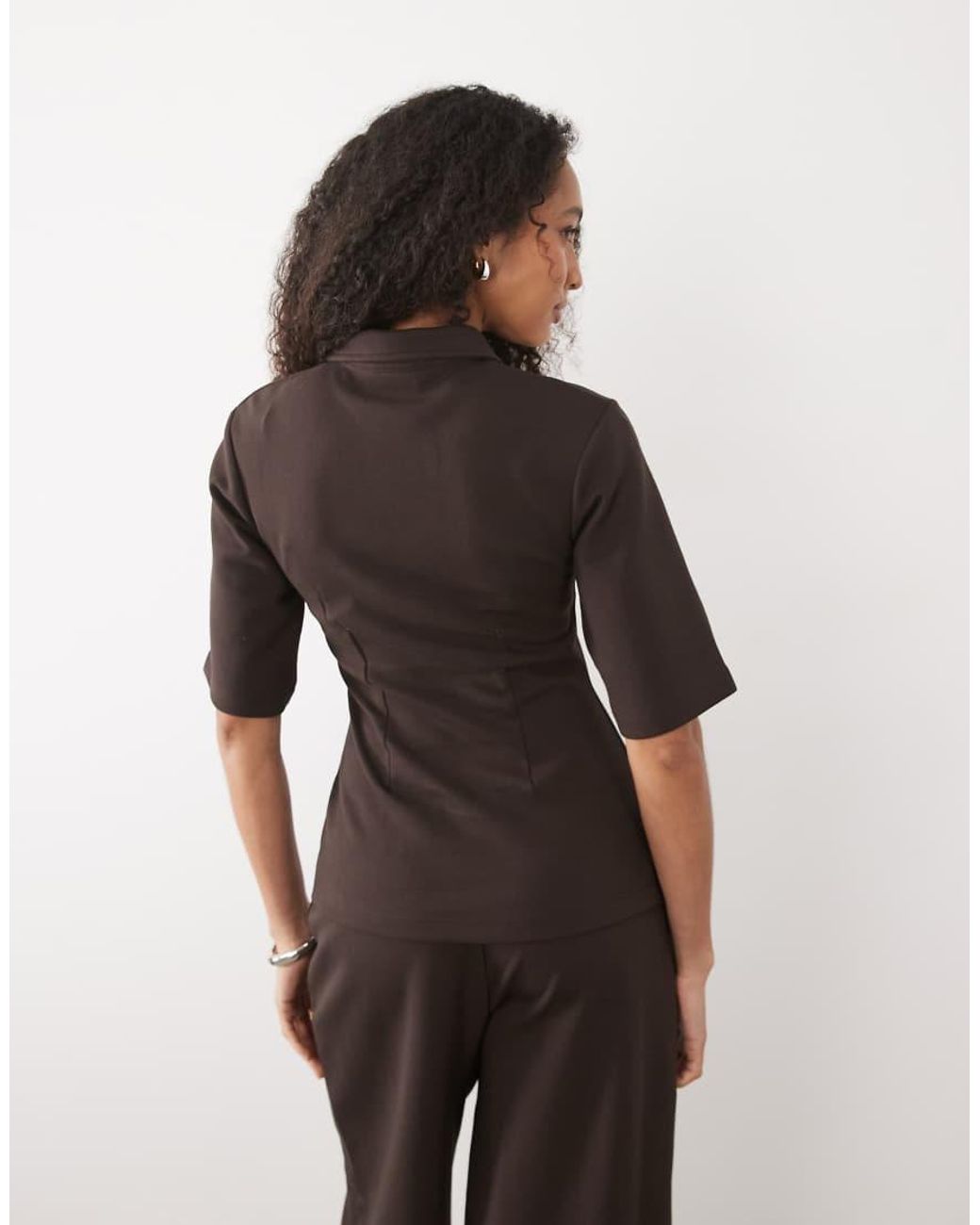 ASOS Brown Interlock Cinched Waist Peplum Hem Shirt Co-ord