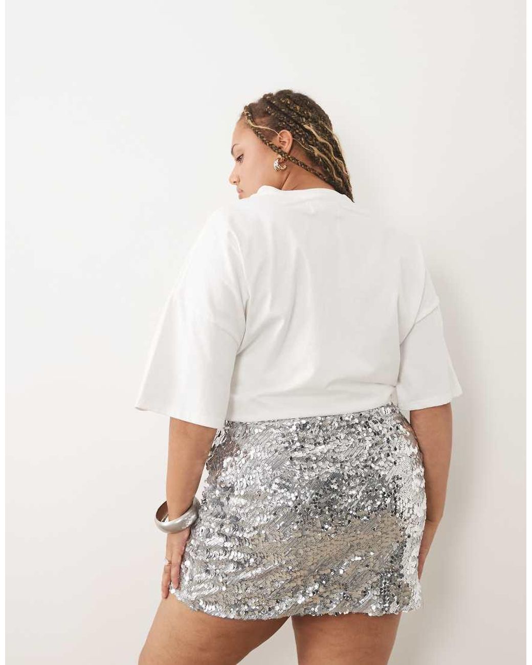 ASOS White Asos Design Curve Mixed Sequin Mini Skirt