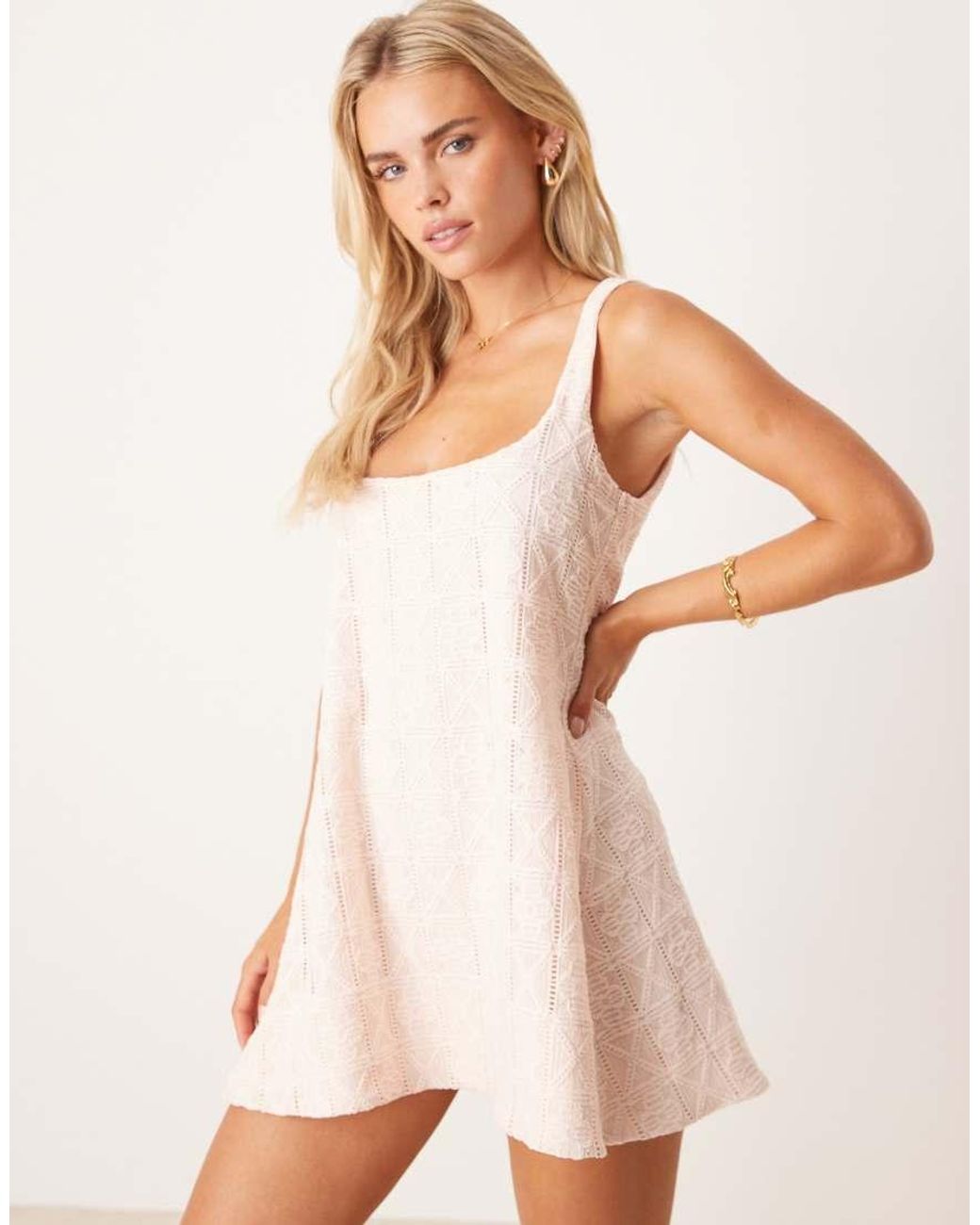 ASOS Pink Asos Design Petite Embroidery Trapeze Mini Dress