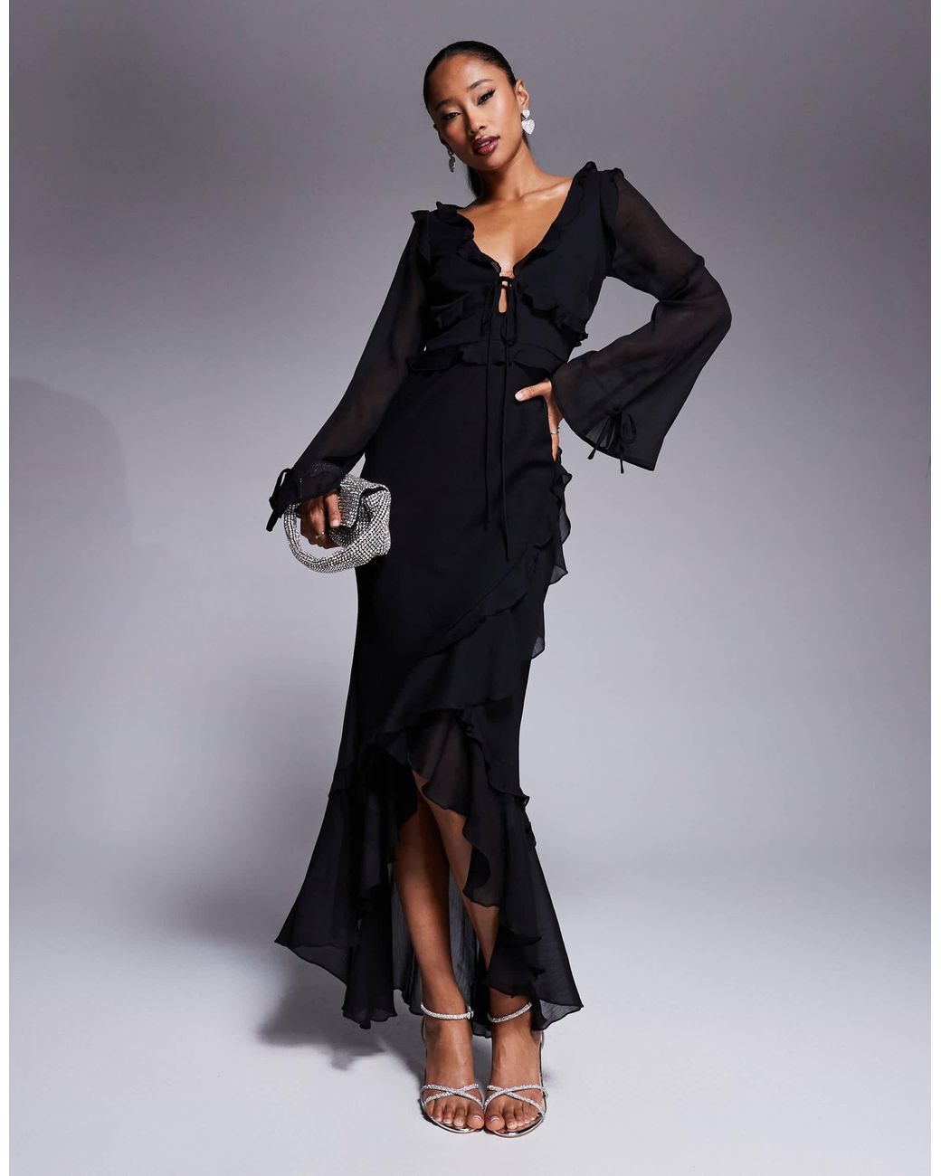 solid ruffle trim tie front asymmetrical dress SHEIN Belle Solid Ruffle Trim Tie Front Asymmetrical Dress, M1426965, Dusty Pink, L: Buy Online at Best Price in Egypt