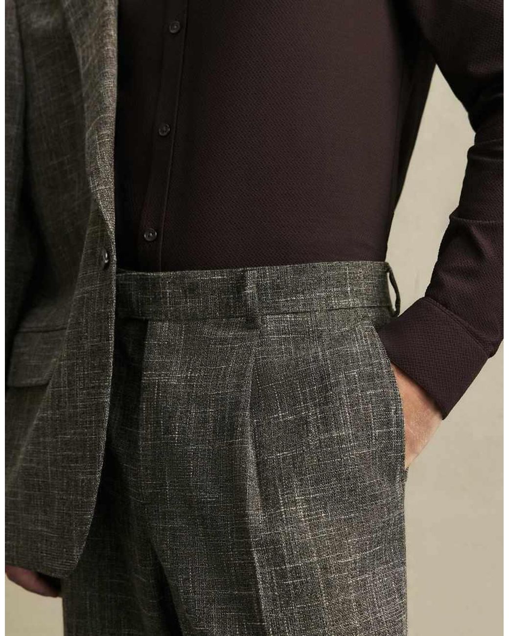 River Island Natural Slim Fit Textured Suit Trousers for men
