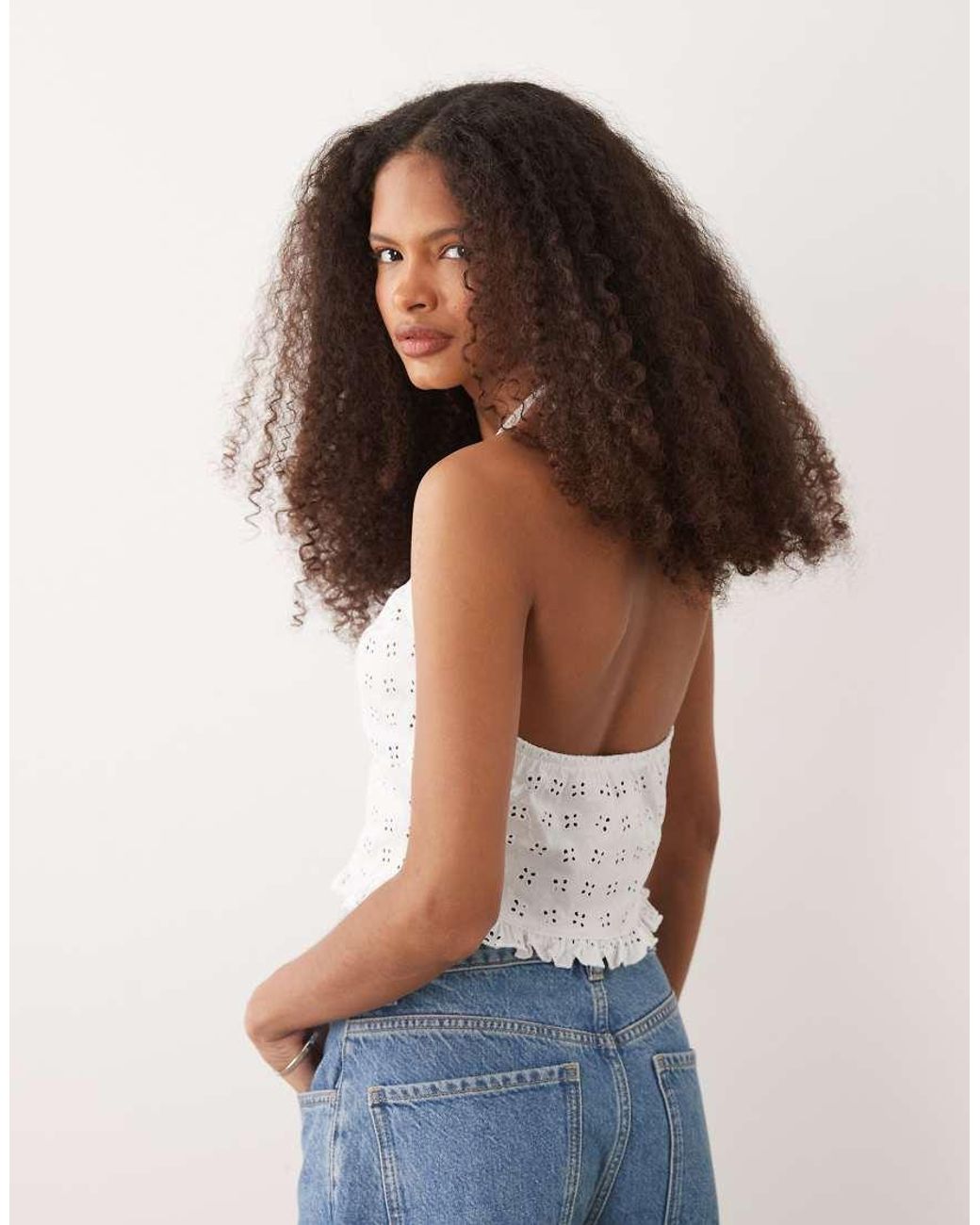 Miss Selfridge Brown Broderie Halterneck Corset Top