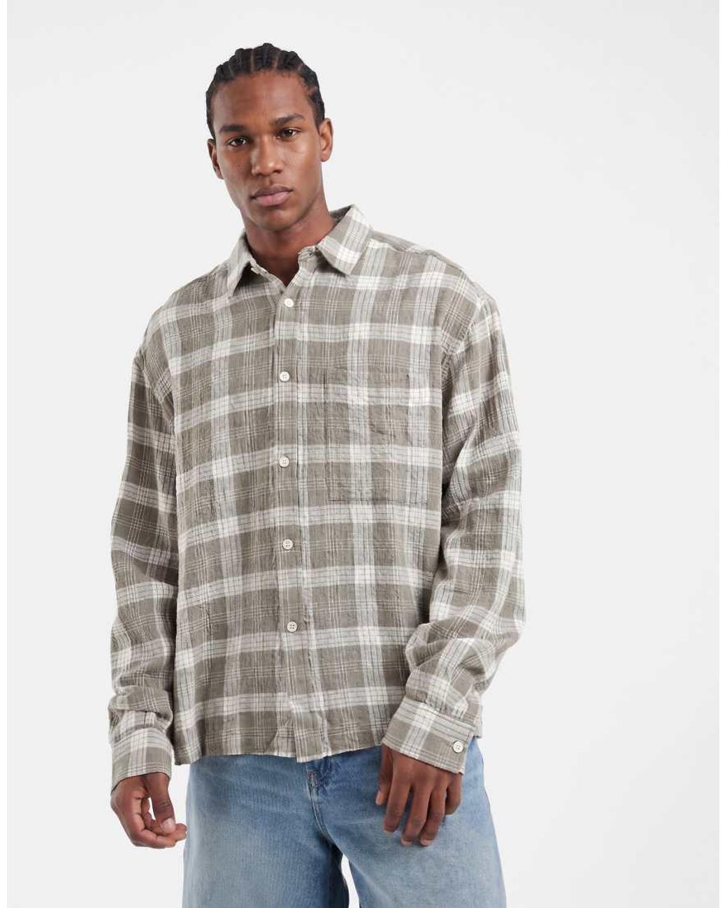 ASOS Metallic Boxy Oversized Textured Check Shirt for men