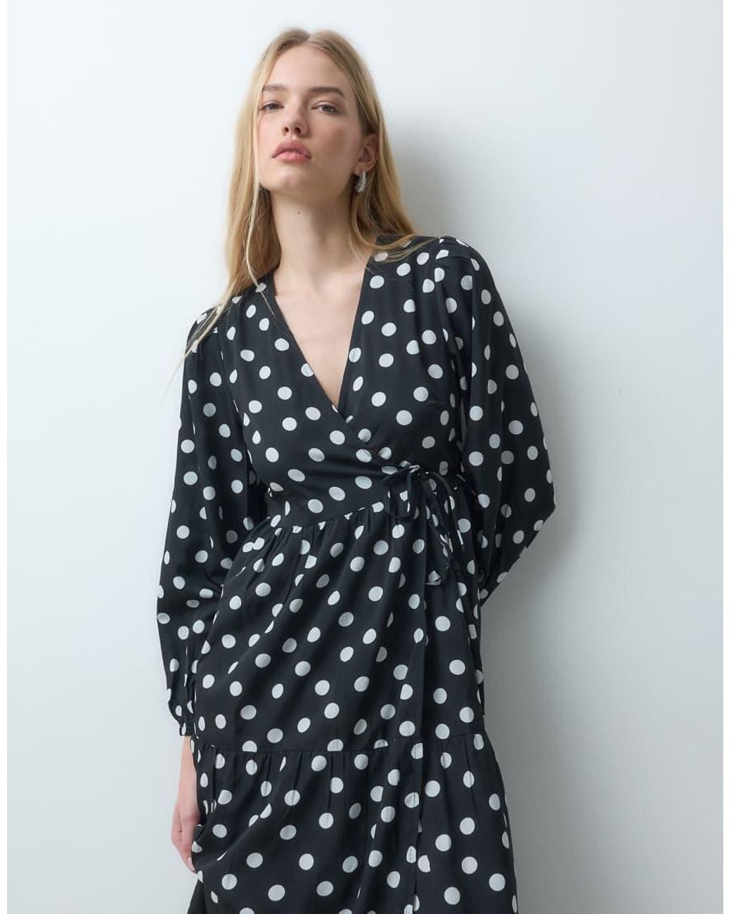 Wednesday's Girl Blue Long Sleeve Wrap Midaxi Dress