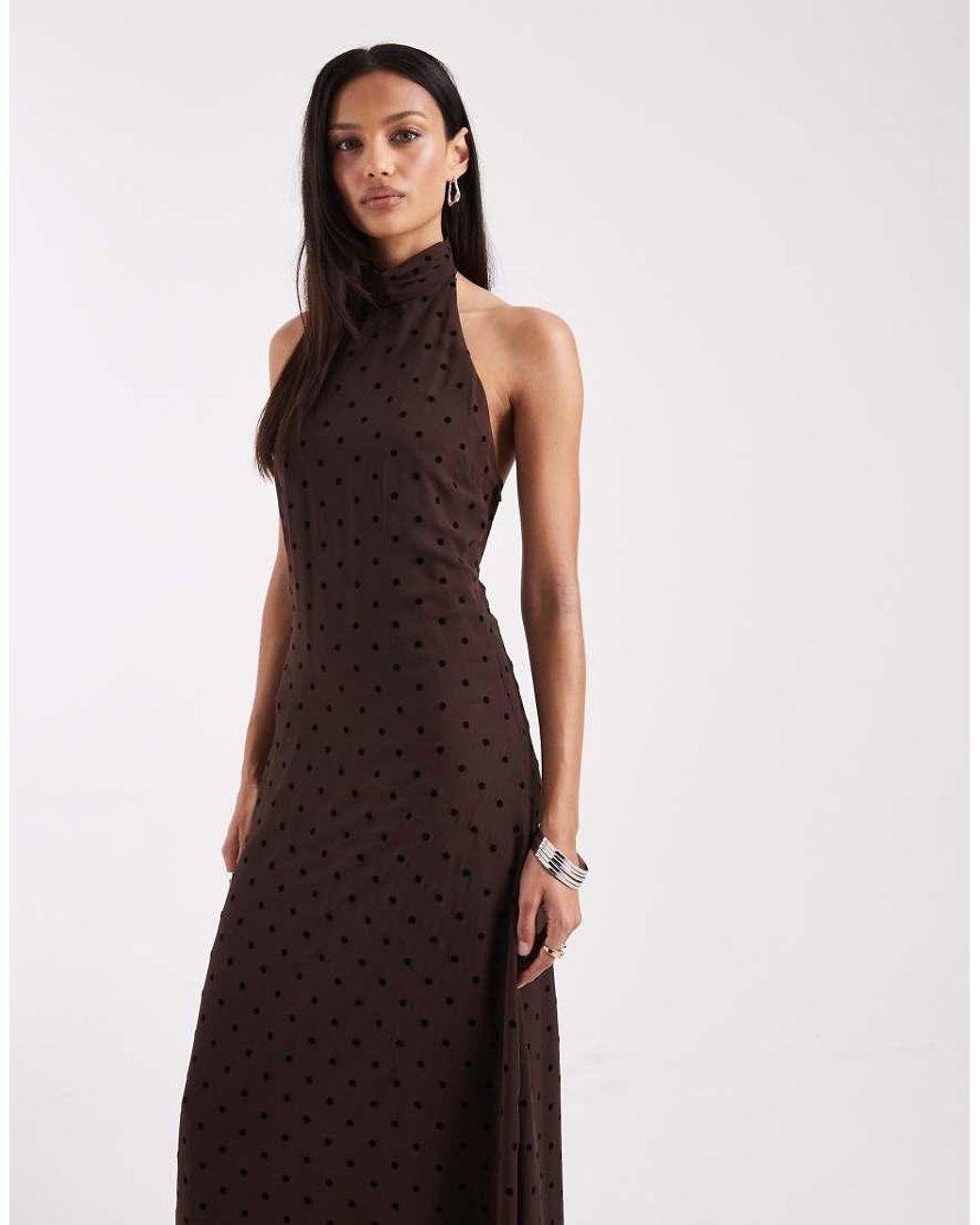 ASOS Brown Chiffon High Neck Maxi Dress