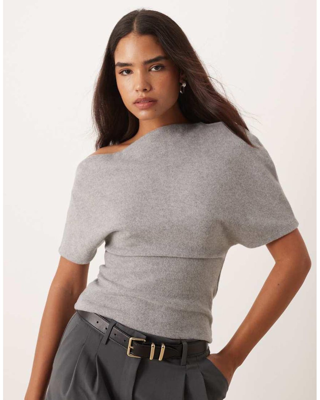 Gina Tricot Gray Soft Asymmetric Top