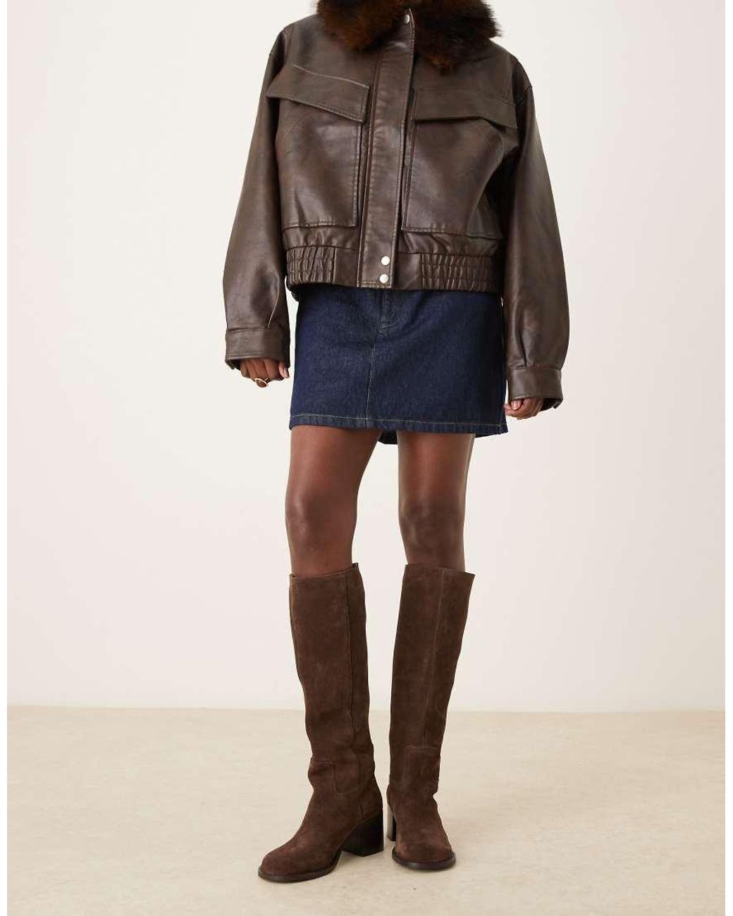 ASOS Natural Clyde Suede Round Toe Pull On Knee Boots