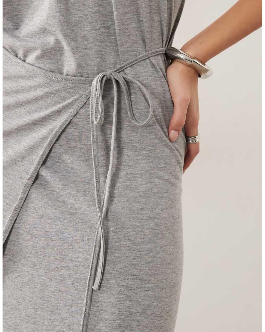 Missy Empire Gray High Neck Wrap Tie Waist Detail Maxi Dress